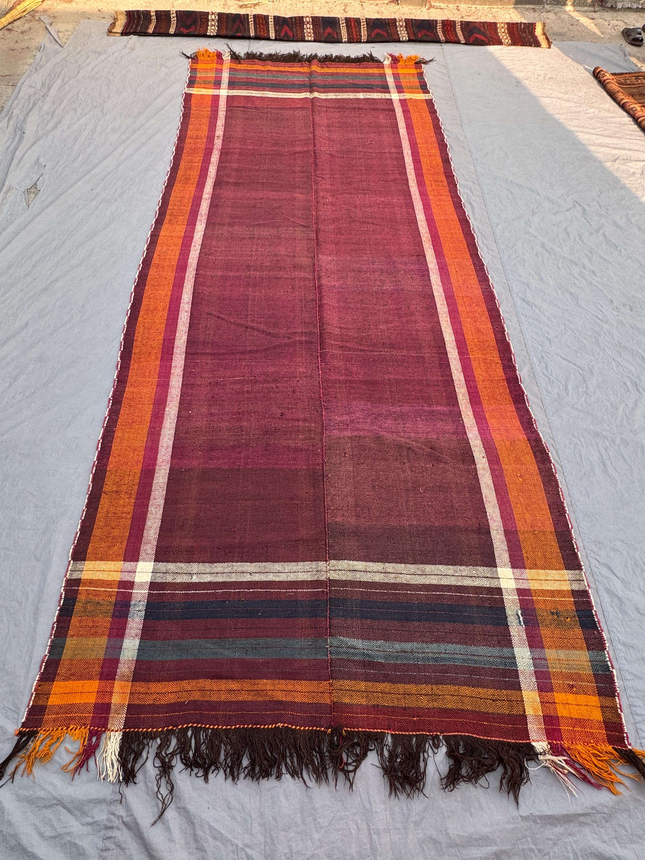 5'7 x 13'7 ft Antique Afghan Baluchi Kilim Large Area Rug One Of A Kind Flat Weave 100% Wool Handwoven Tribal Living Room
