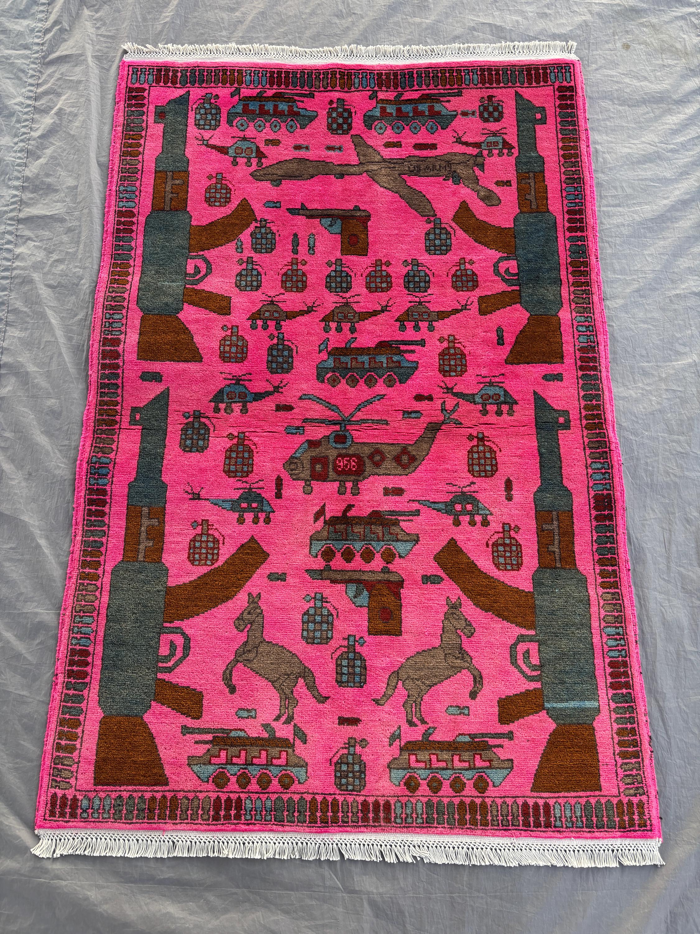 Pink 3x5 Ft Hand-Knotted Balochi War Rug, Traditional Geometric Design, Luxury Home Decor, Unique, One-of-a-Ki