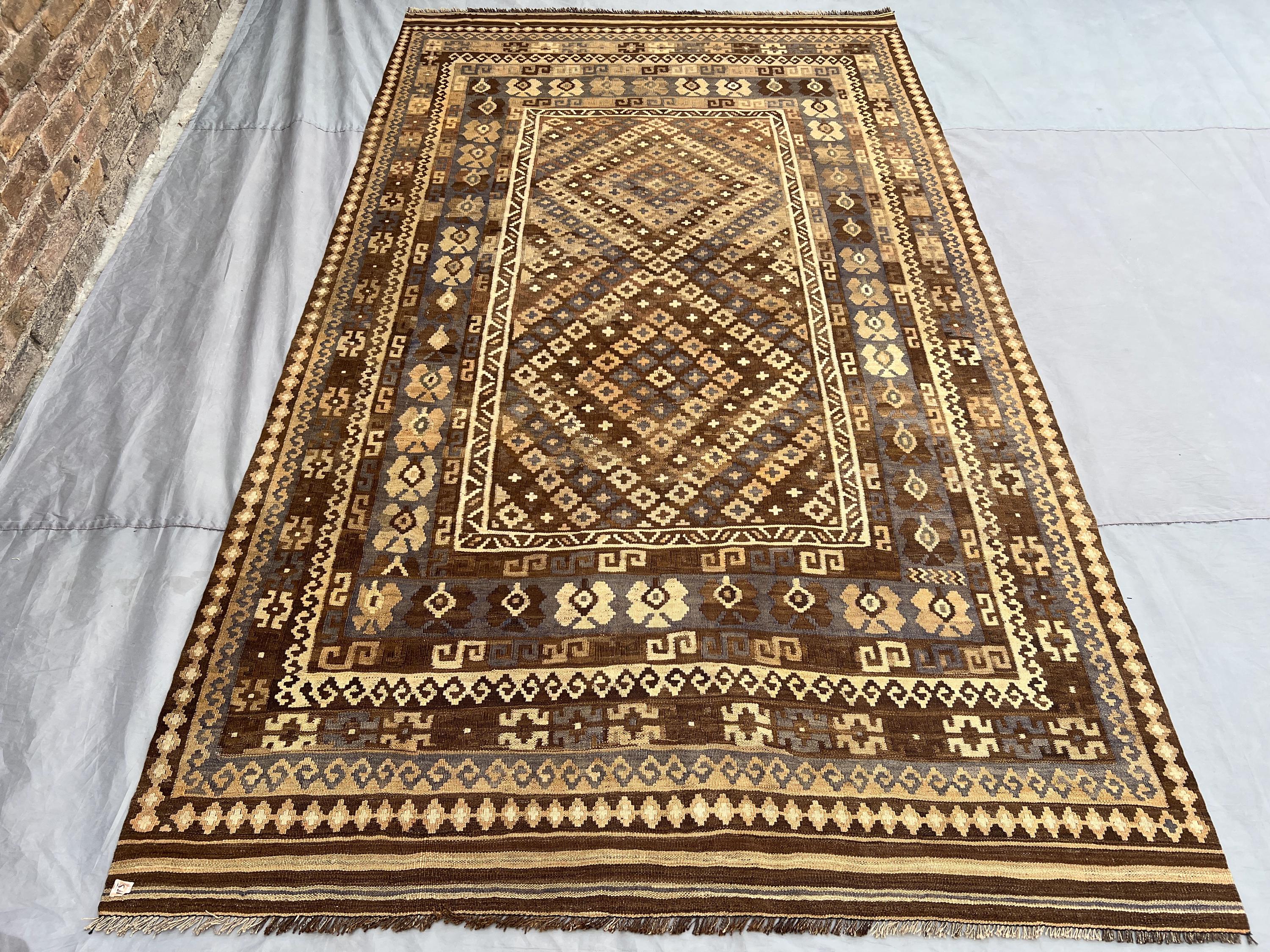 6x10 Afghan Handwoven Kilim Rug | Brown Beige Tribal Flat Weave | Wool Geometric Carpet | Vintage Boho Area Ru