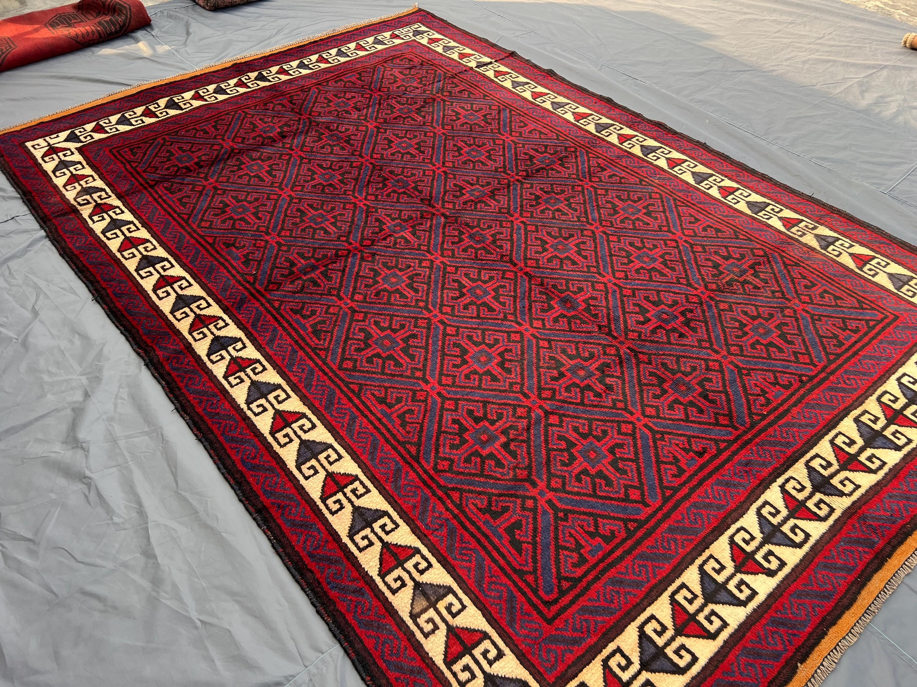 6'6x9'8 ft Vintage Afghan Baluchi Rug – Hand Knotted Soft Pile Carpet, Moroccan Inspired Tribal Design, Boho Decor Area Wool Rug