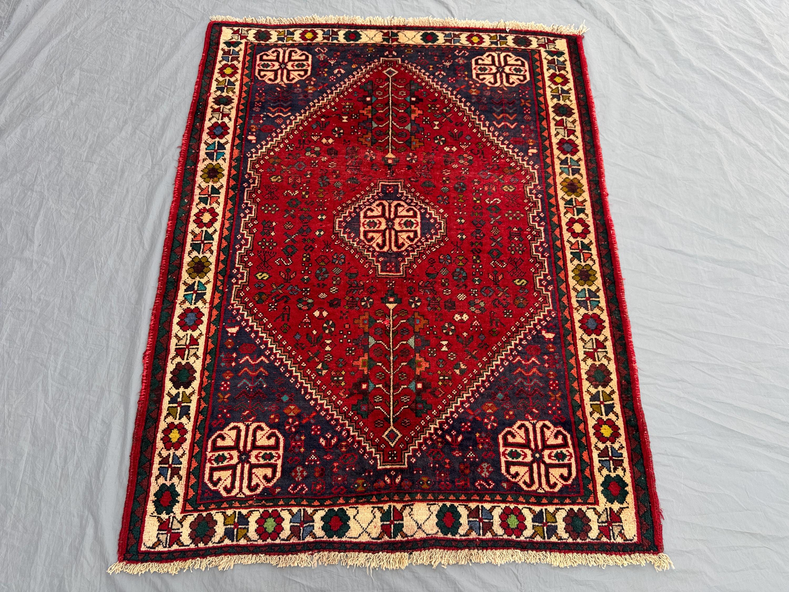 4x5 Vintage Afghan Kazak Rug, Hand-Knotted Soft Wool Carpet, Tribal Moroccan Style Rug, Geometric Pattern Area Rug, Bedroom Rug