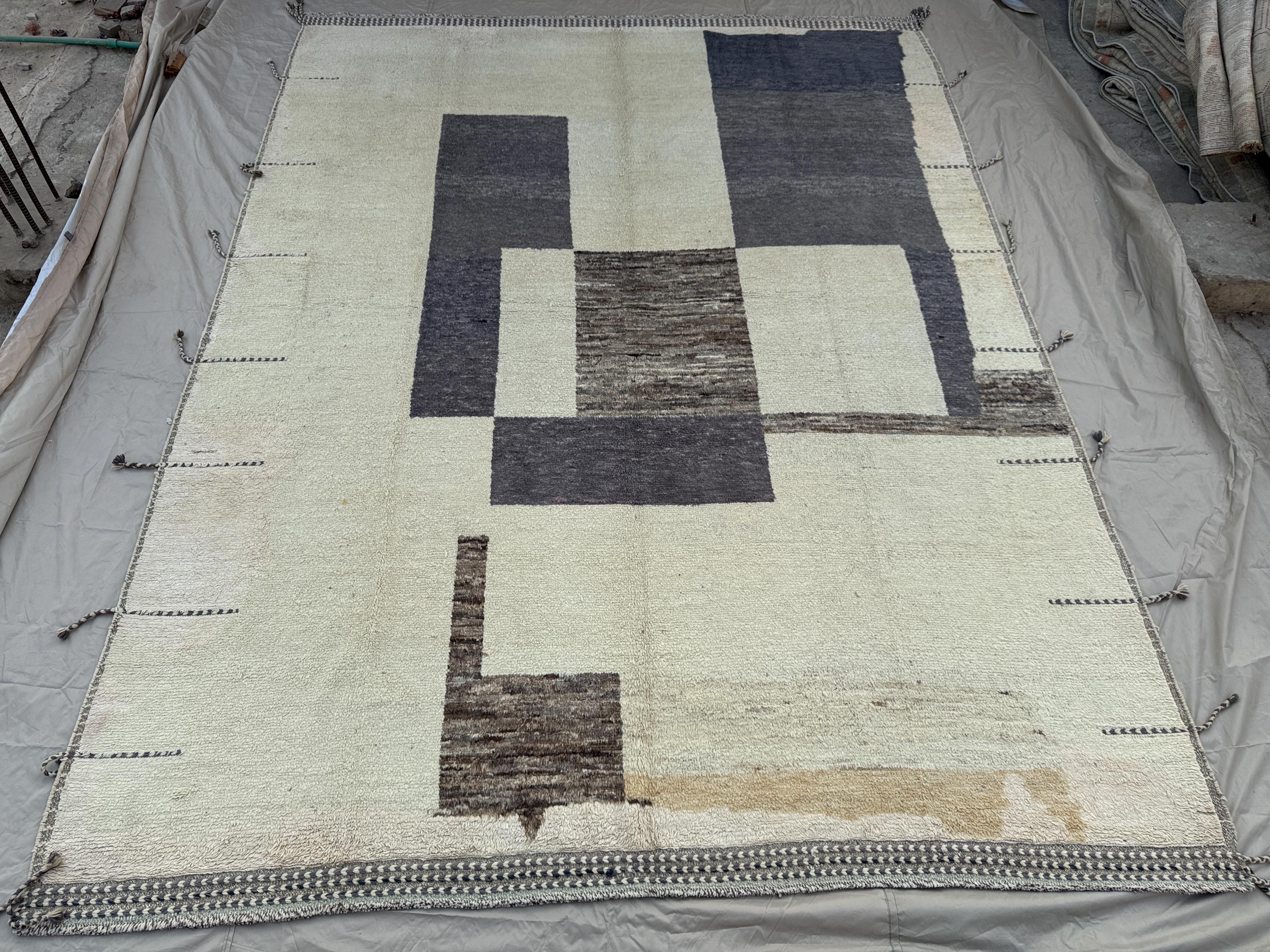 9'2x12'5 Ft Hand-Knotted Moroccan Tribal Rug, - Oversized Palace Size, Modern Geometric Design, Fine Quality Nomadic Rug, Living Room Rug