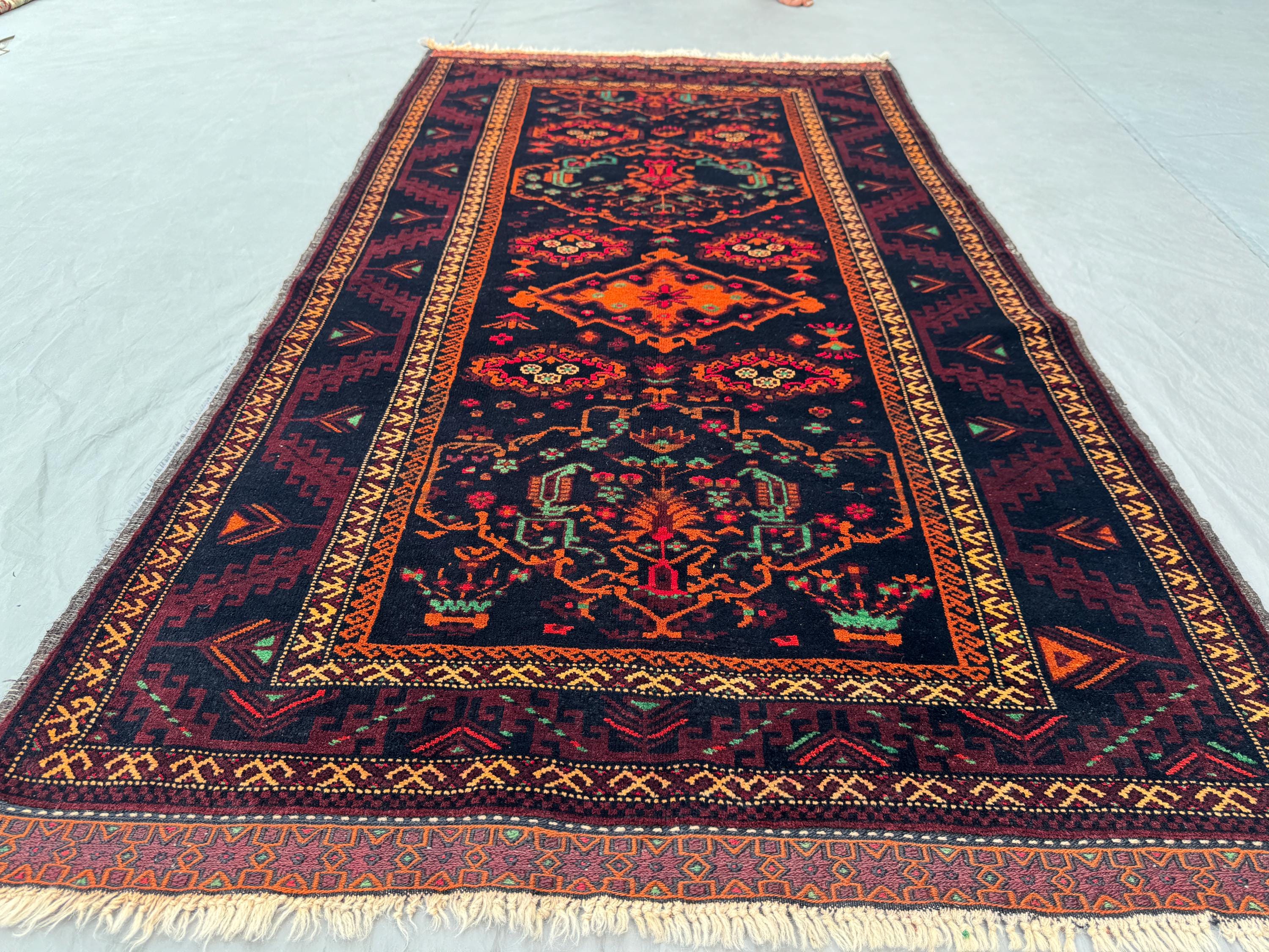 Afghan Hand Knotted Vintage Rug 4 x 7 ft | Soft Pile One of a Kind Small Area Rug | Luxury Tribal Balochi Room Decor | Kitchen decor