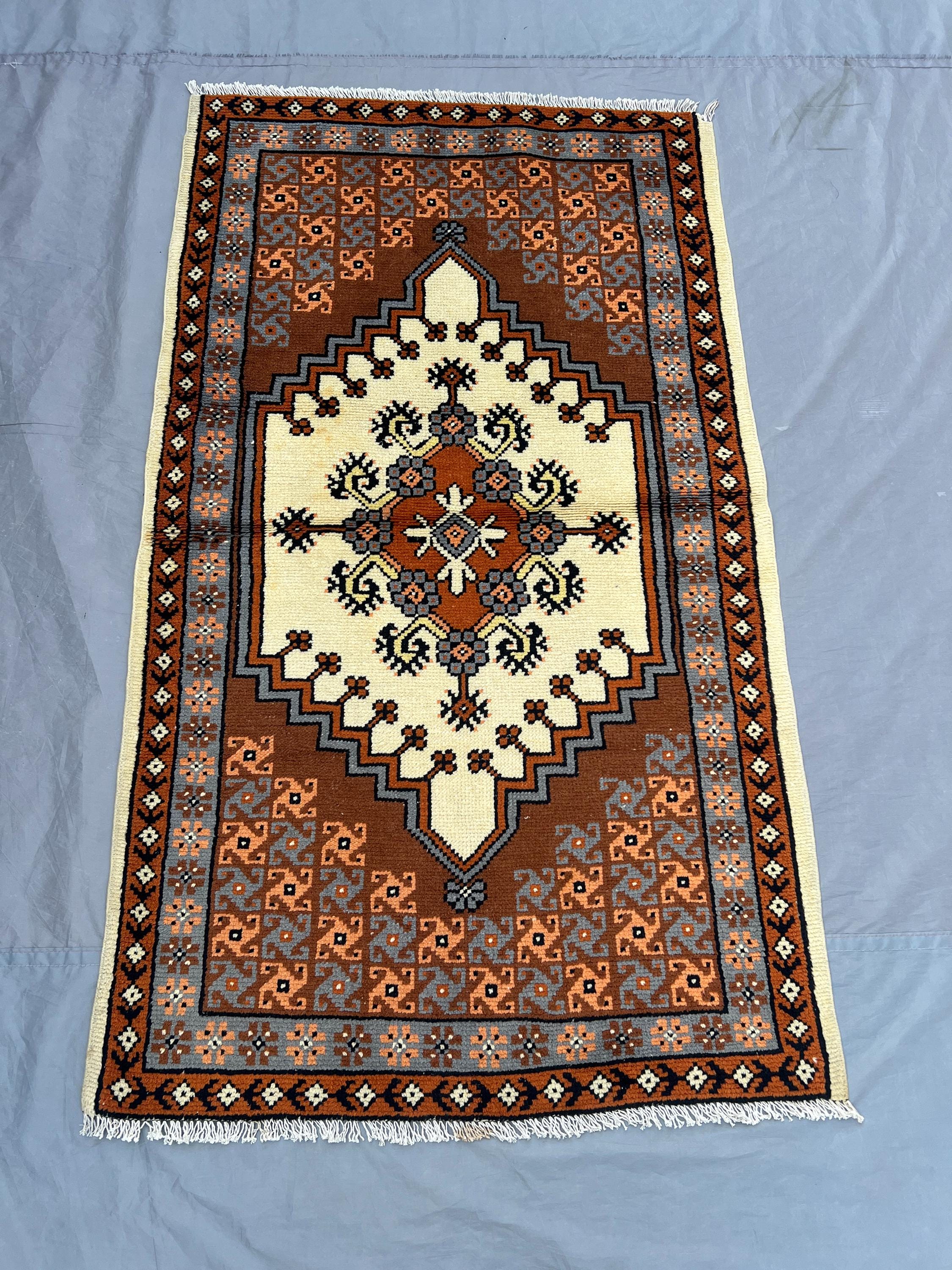 3 x 5 Vintage Moroccan Hand Knotted Tribal Rug, Geometric Oriental Carpet, Authentic Boho Area Rug, Unique Handmade Home Decor, Moss Rug