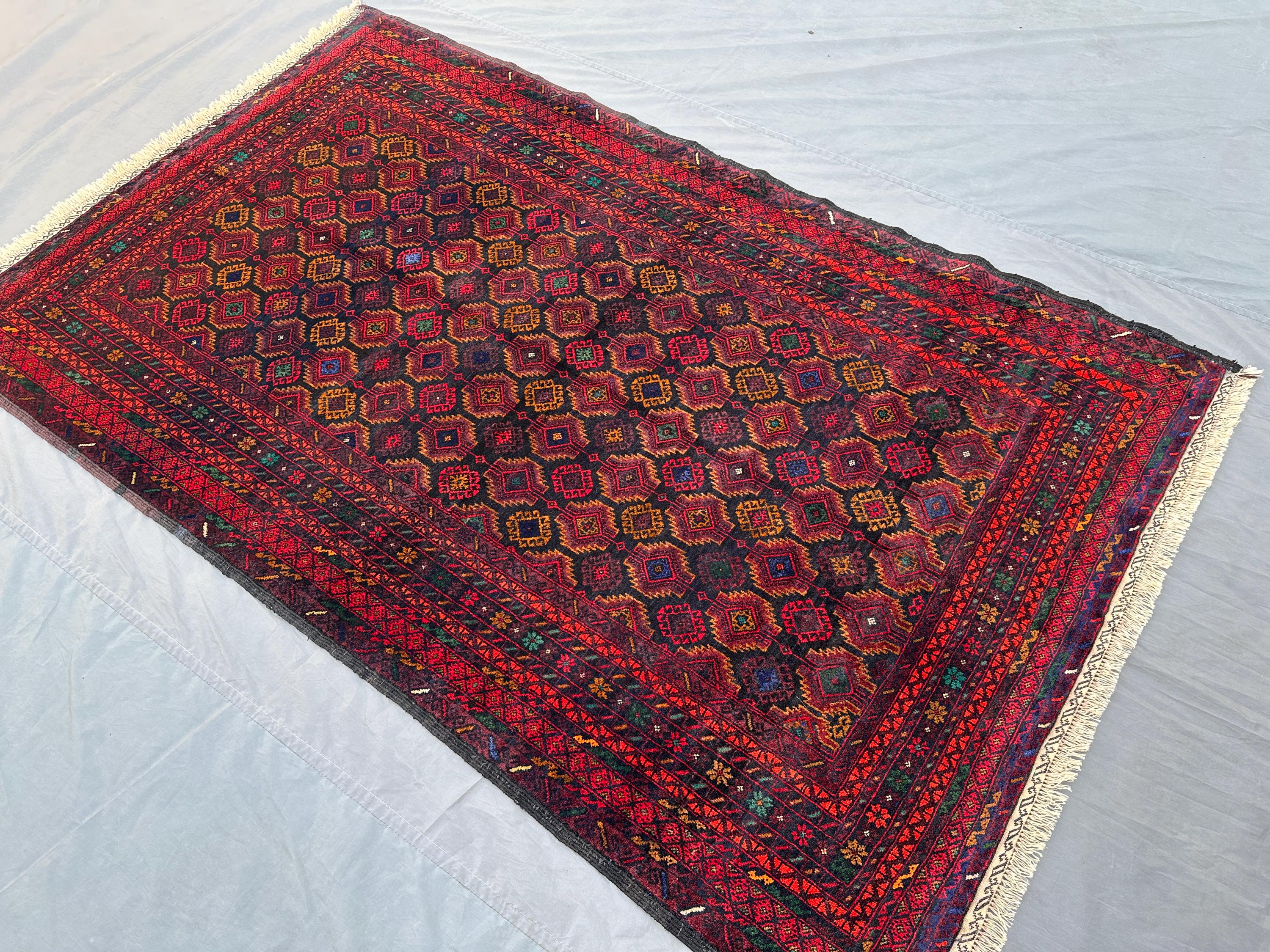 Antique Hand Knotted Turkmen Baluch Rug, Tribal Geometric Wool Rug, Vintage Carpet for Living Room & Kitchen,