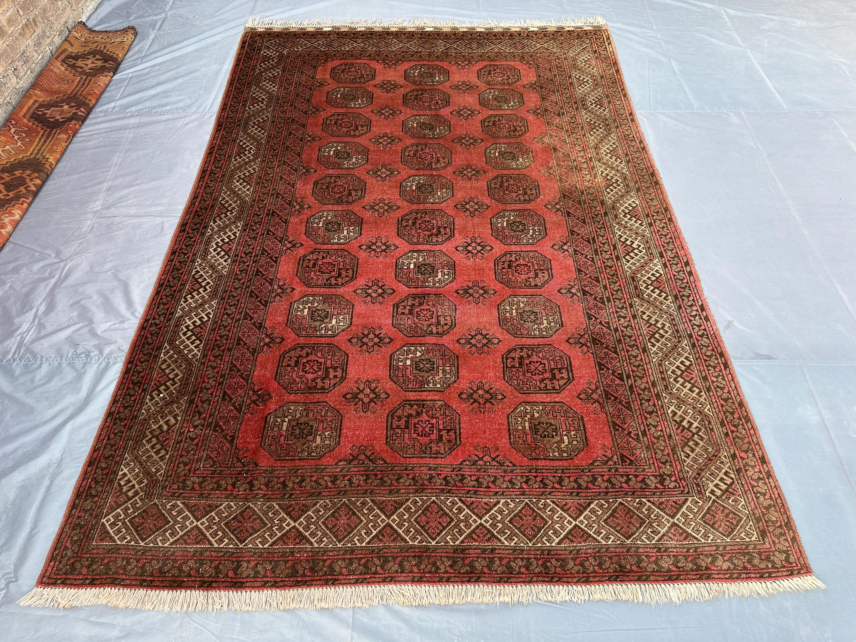 7x10 Antique Turkmen Bukhara Rug Afghan Hand Knotted Tribal Wool Rug Large Area Rug Living Room Rug, Moroccan