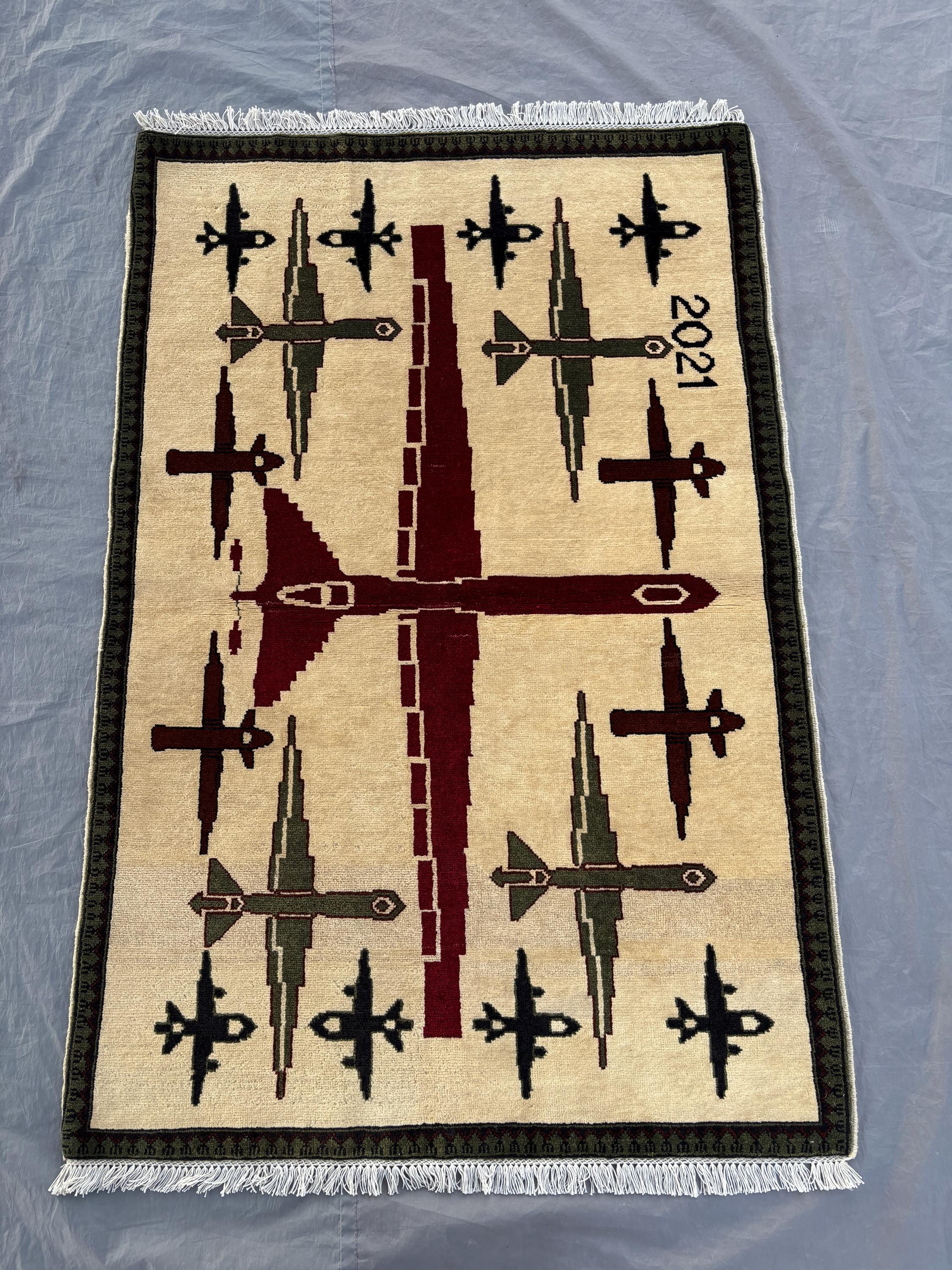 3 x 5 ft Afghan Hand-Knotted Vintage Soft Pile War Rug with Herat Design Unique Home Boho Decor Rug Pictorial