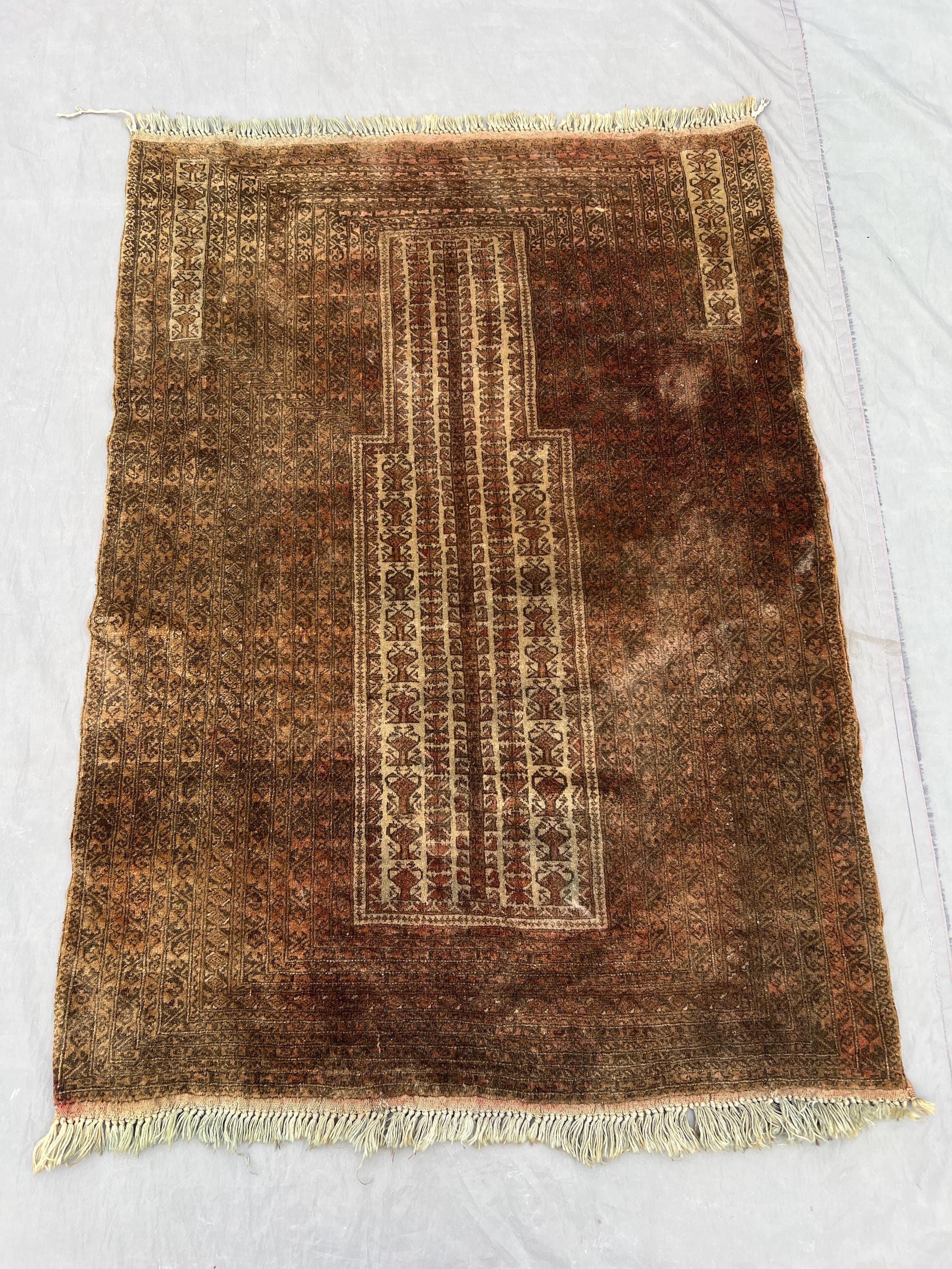 3 x 5 ft Afghan Hand Knotted Vintage Balochi Rug Terracotta Brown Faded Soft Pile Small Area rug Tribal Design Rare | bedroom & kitchen rug