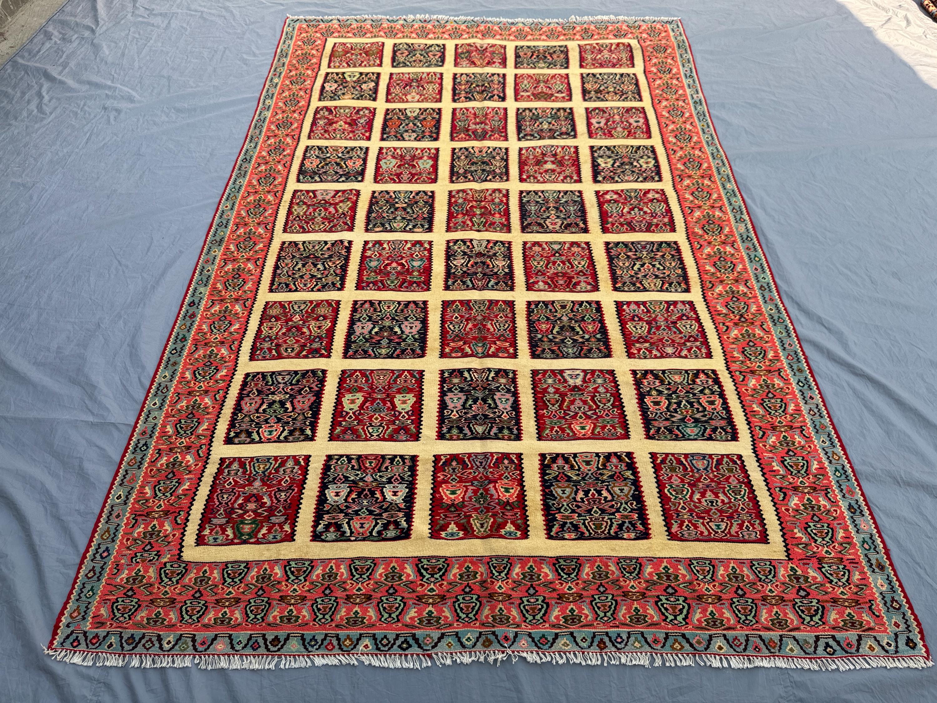 Handwoven Turkish Kilim - Vintage Caucasian Design 6.3 x 9.11 ft Flat Weave One of a Kind Large Area Rug Perfect for Living Room Boho Decor