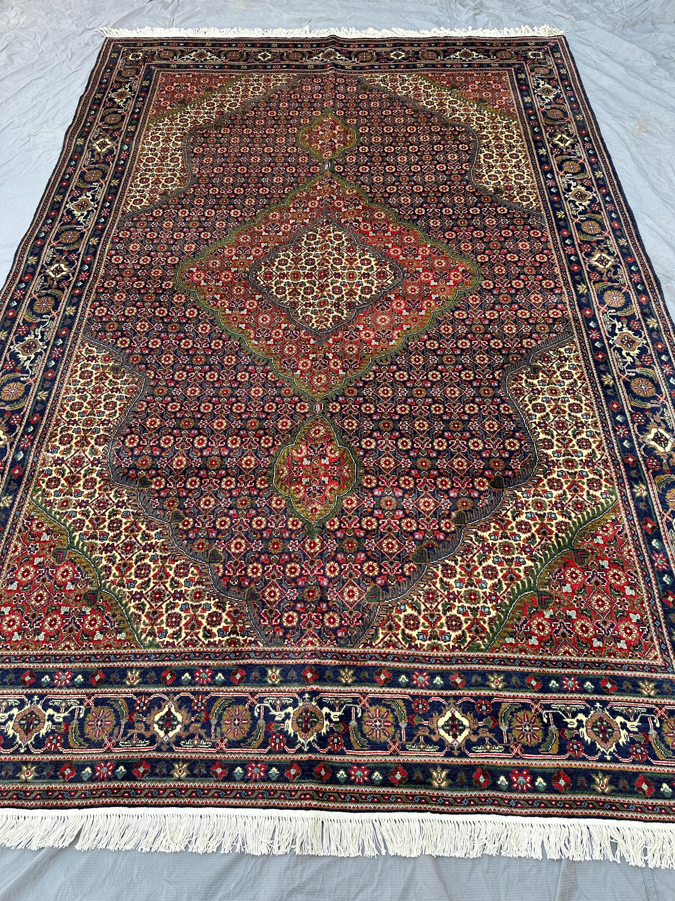 7x10,Navy Medallion Rug, Hand Knotted Wool Diamond Carpet Fine Traditional Area Rug, Cream Navy Wool Rug, Living Room Rug