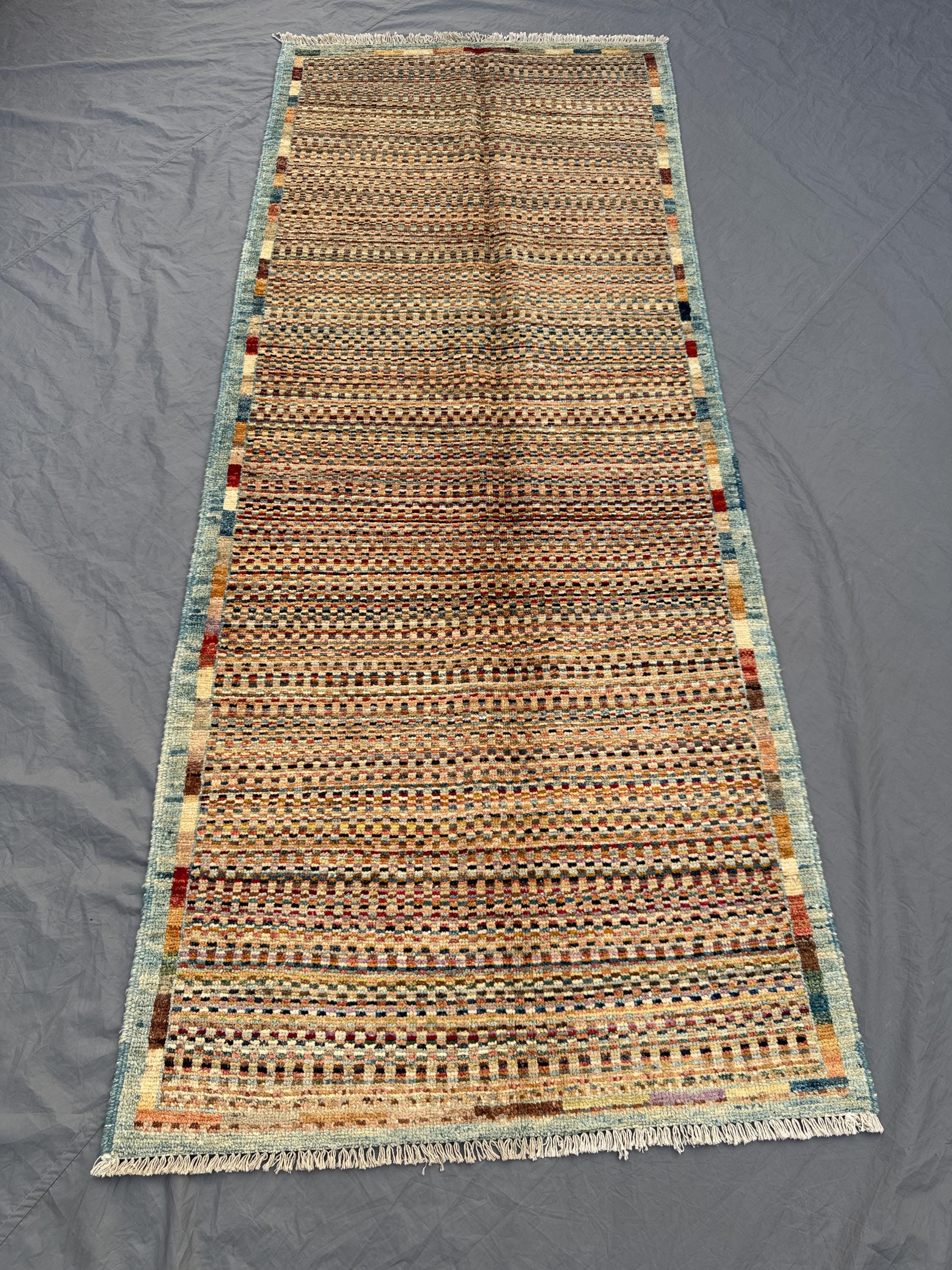 Afghan Hand Knotted Runner 3 x 9 ft | Modern Oushak Design | Soft Wool Pile | One of a Kind Wide Hallway Rug | Contemporary Art Rug