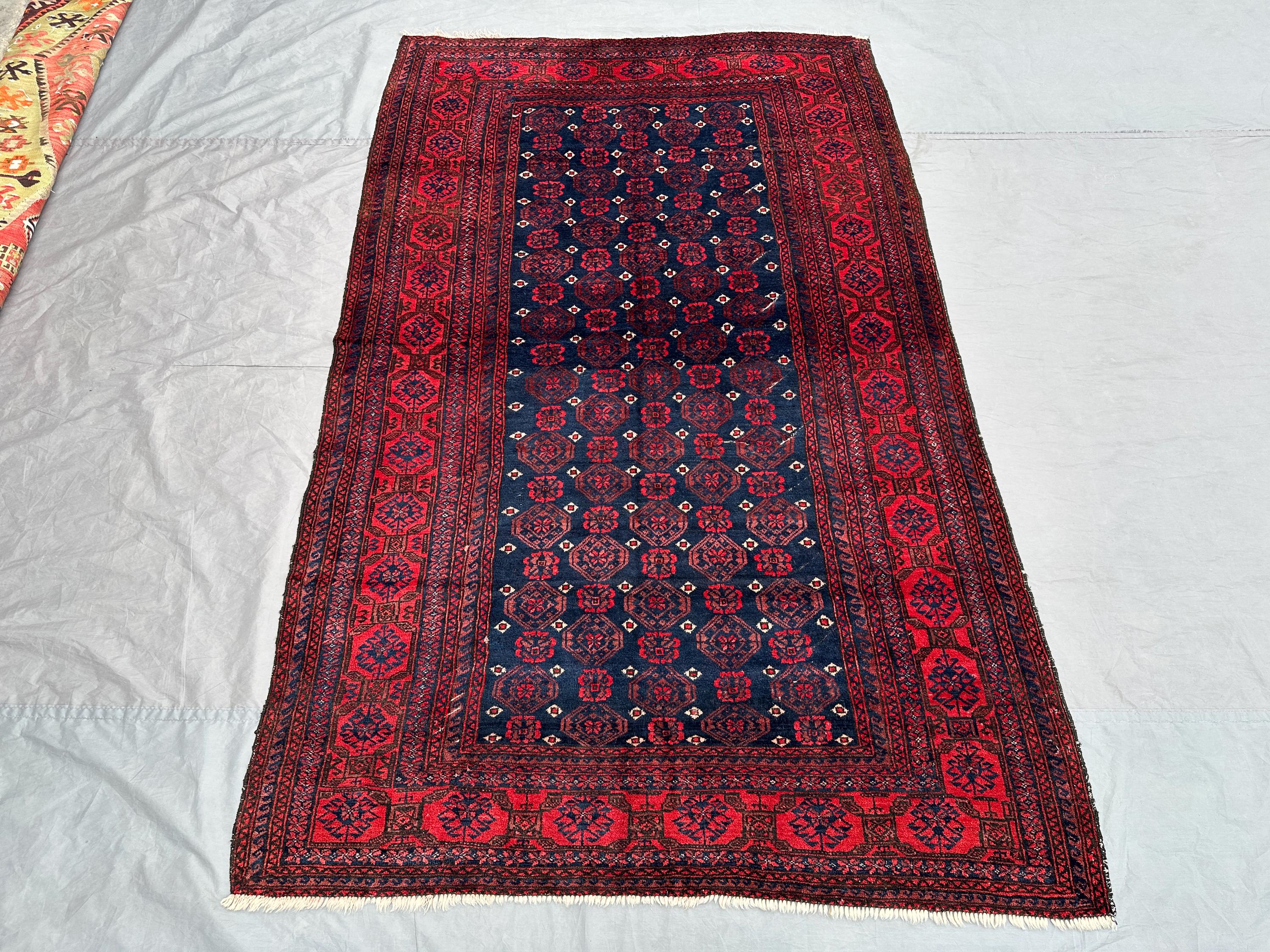 4'5x7 ft Antique Afghan Baluch Rug | Hand-Knotted Tribal Wool Carpet | Vintage Turkmen Style | Nomadic Home De