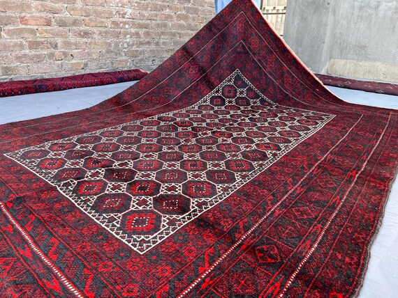 トライバルラグ　ウール製　赤色幾何学模様ラグ トライバルラグ ウール製 赤色幾何学模様ラグ