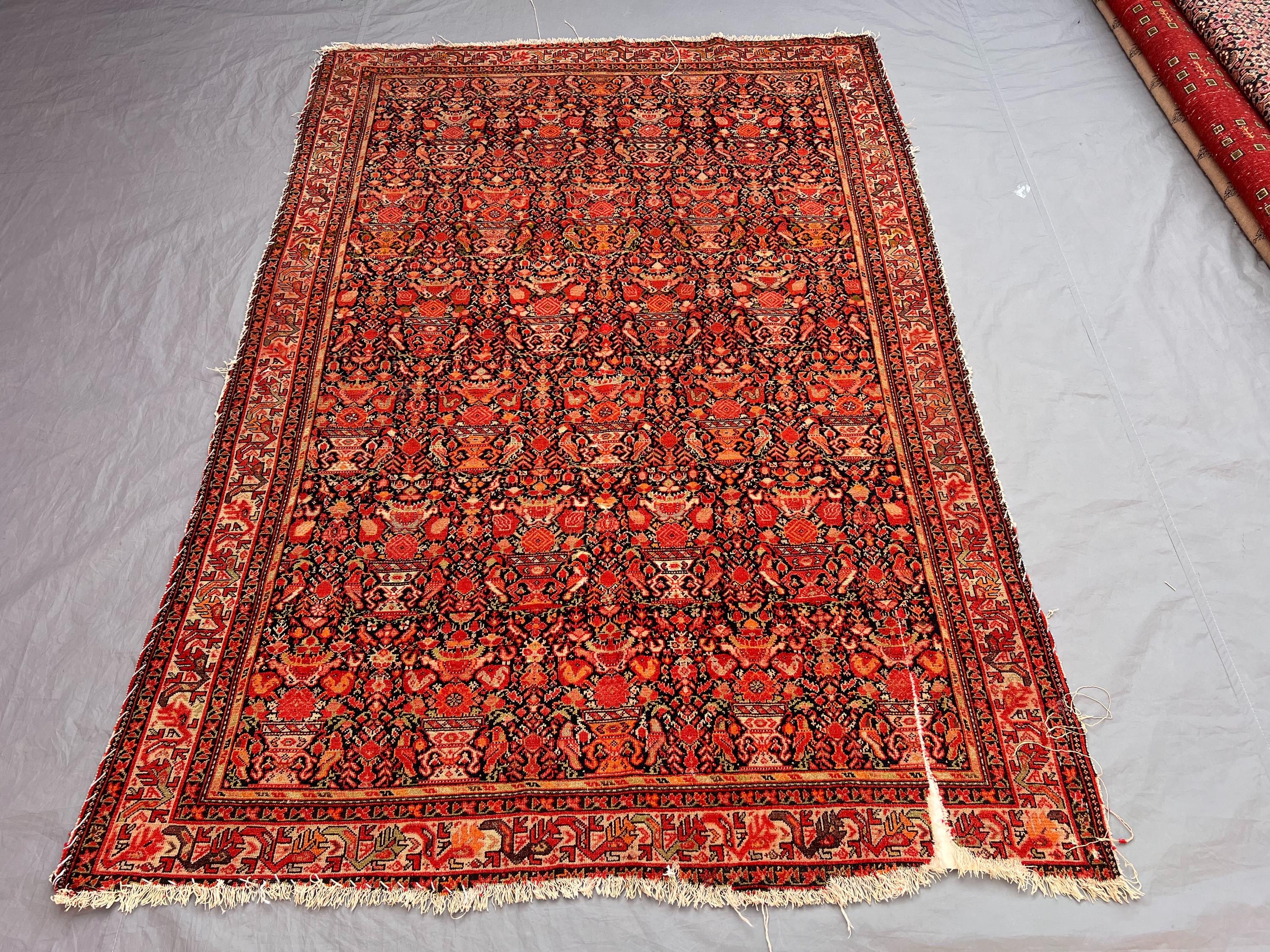 Antique 1920s 4'4 x 6'4 ft Afghan Baluchi Large Area Kilim Flatweave Hand-Woven Rug, Geometric Design, Collect