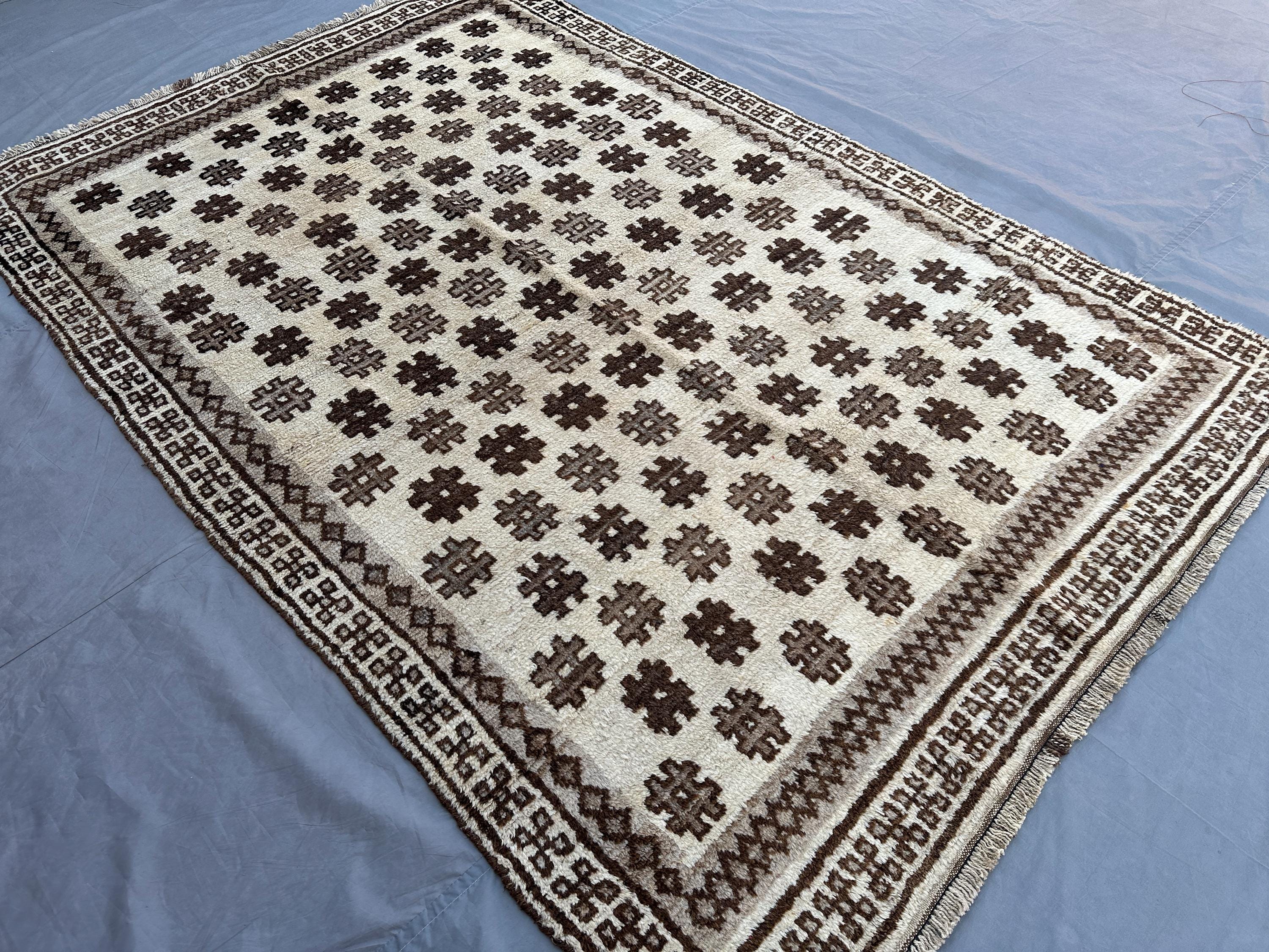 5'5x8'1 ft Vintage Afghan Baluch Tribal Rug - Hand Knotted High Pile Area Rug - Nomadic Fine Wool Soft Carpet