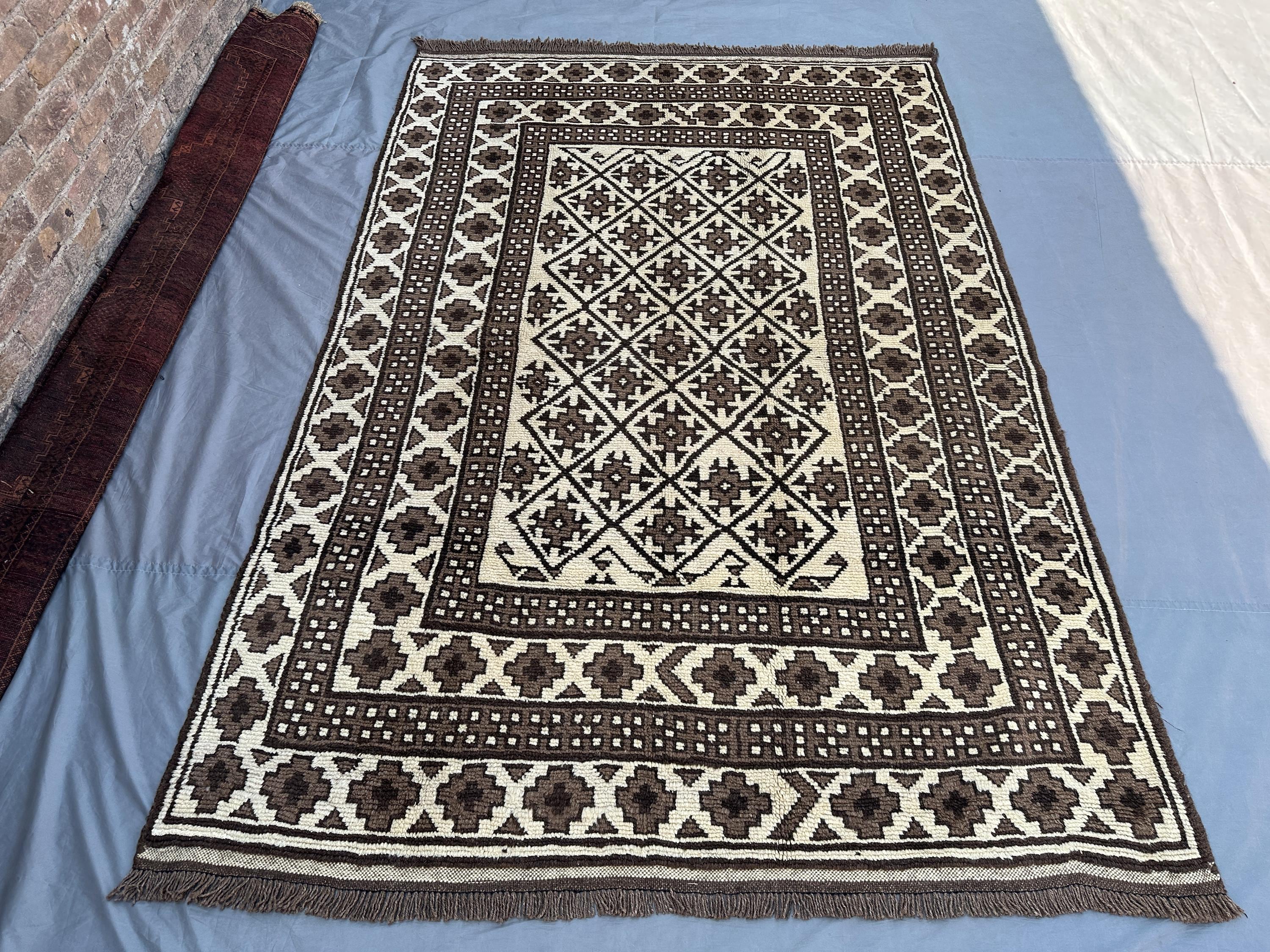 5'7x8'4 ft, Antique Geometric Rug, Vintage Afghan Hand Knotted Wool Baluchi Area Rug, Living Room Carpet, One of a kind Caucasian Style rug