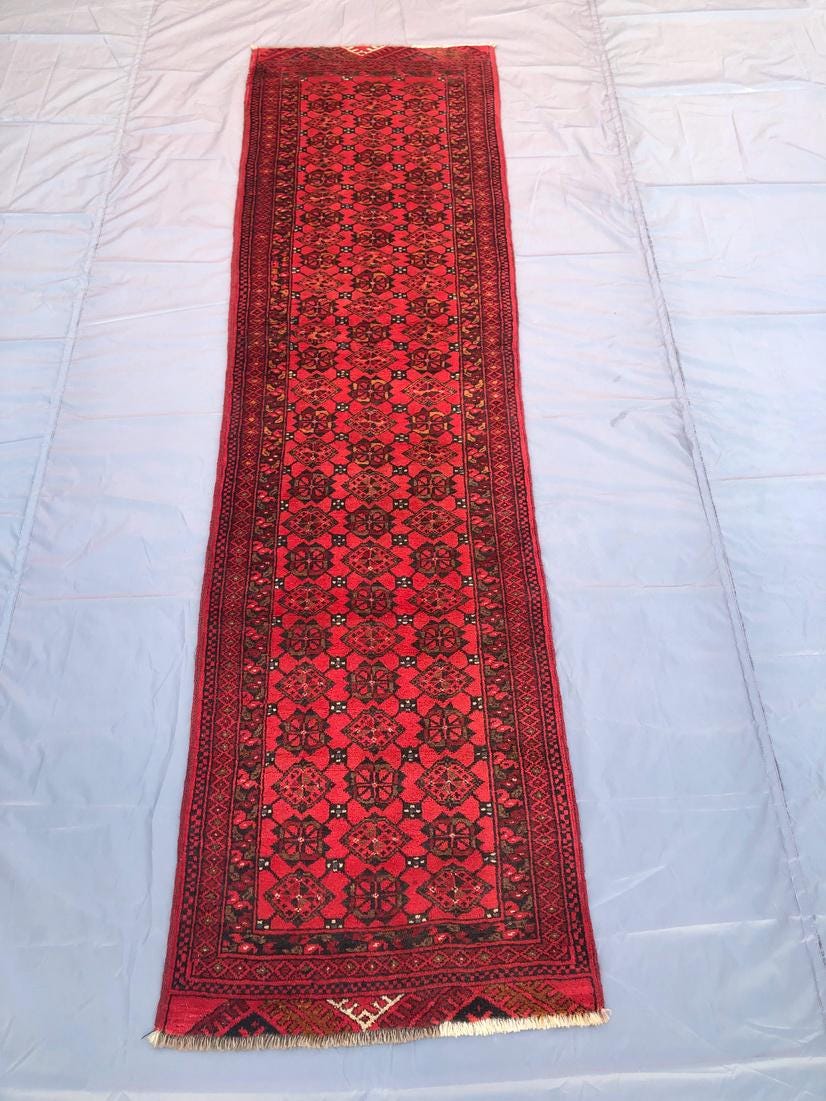 Afghan Vintage wool Runner Rug 2x9 ft, Afghan Vintage Runner rug, Entryway Runner Rug , Classic Afghan Vintage Runner Rug, Timeless Wool Rug