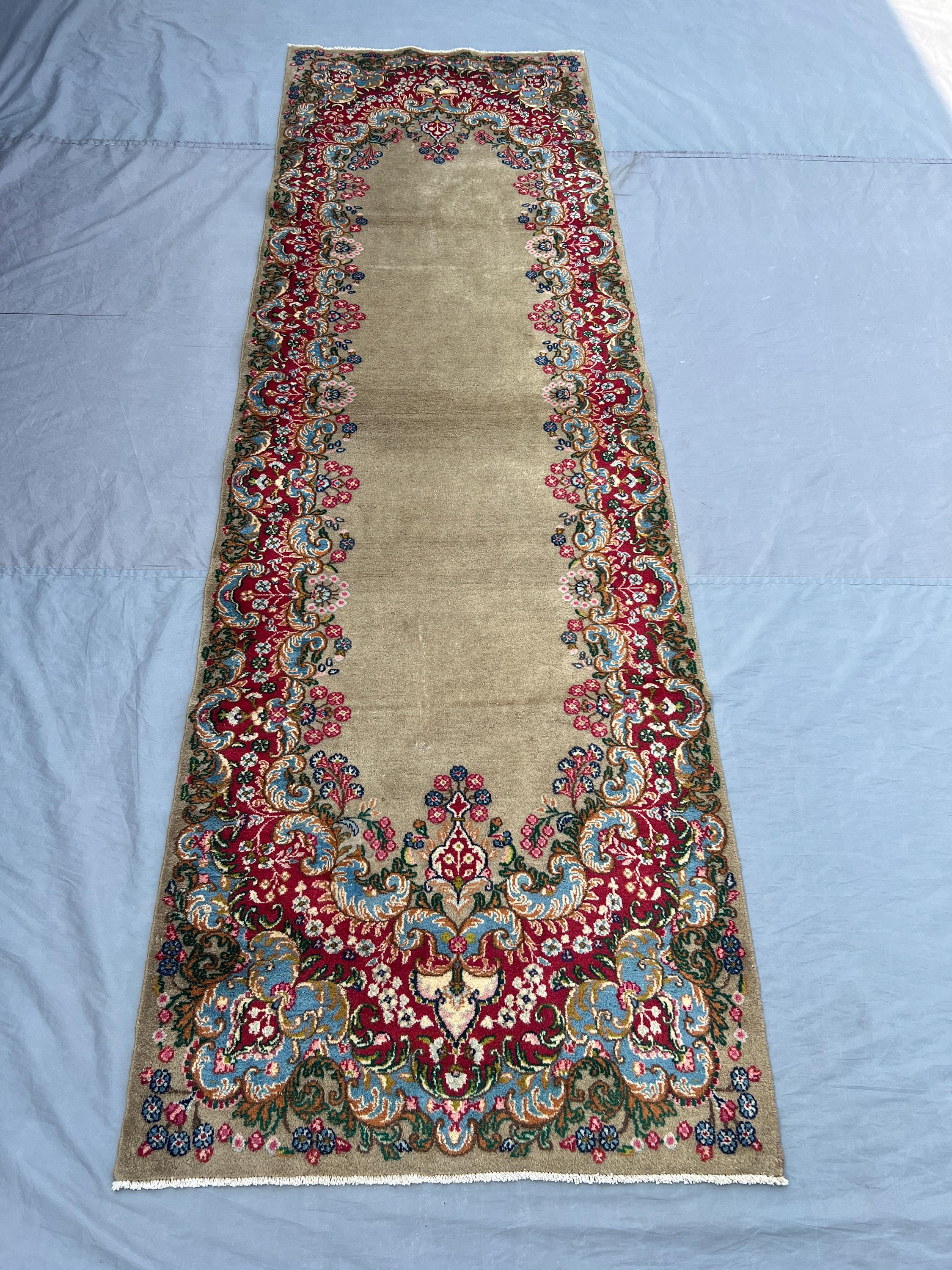 3 x 9'9 ft Vintage Turkish Hand Knotted Runner Rug, Long Oriental Carpet, Soft Pile Geometric Floral Design Rug, Rare Bohemian Rug Decor