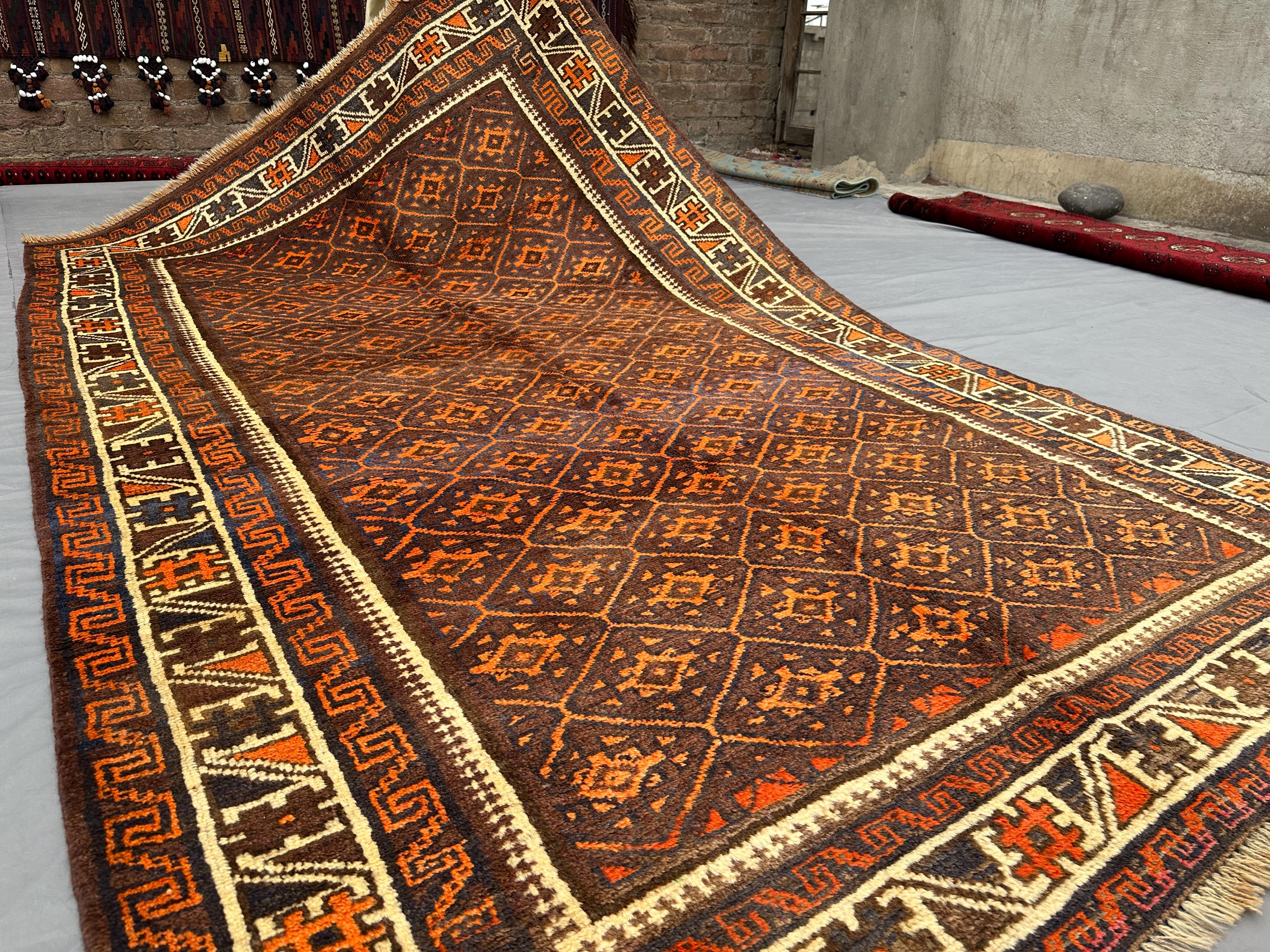 5'1"x8'5" Antique Afghan Baluch Tribal Rug | Hand-Knotted Wool | Geometric Design | Vintage Carpet, Home Decor, Living room Rug, outdoor Rug