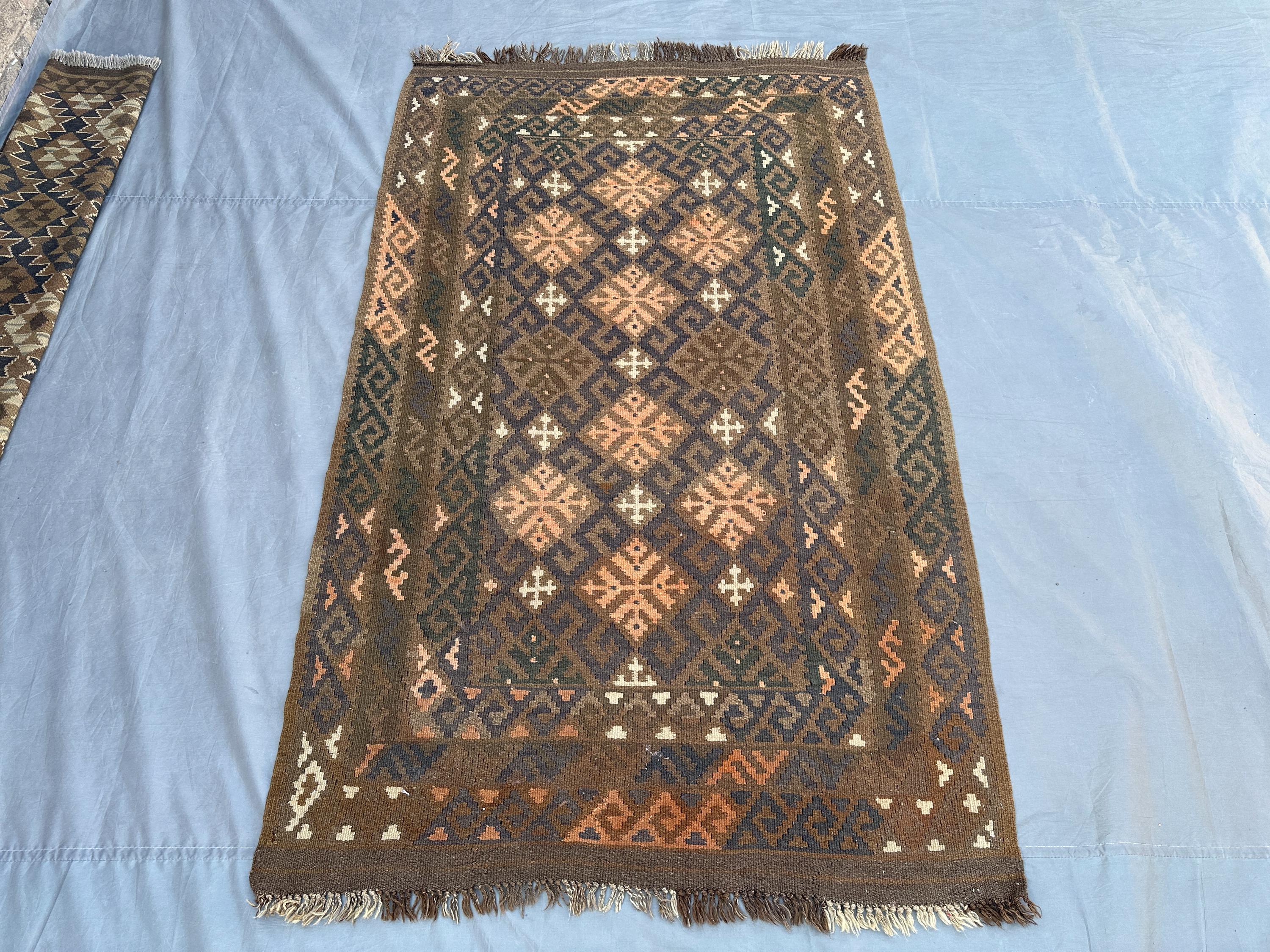 4x7 Handmade Afghan Kilim Rug | Vintage Flat Weave Rug | Tribal Geometric Wool Carpet | Bohemian Area Rug, Kitchen Rug, Turkish Style Kilim