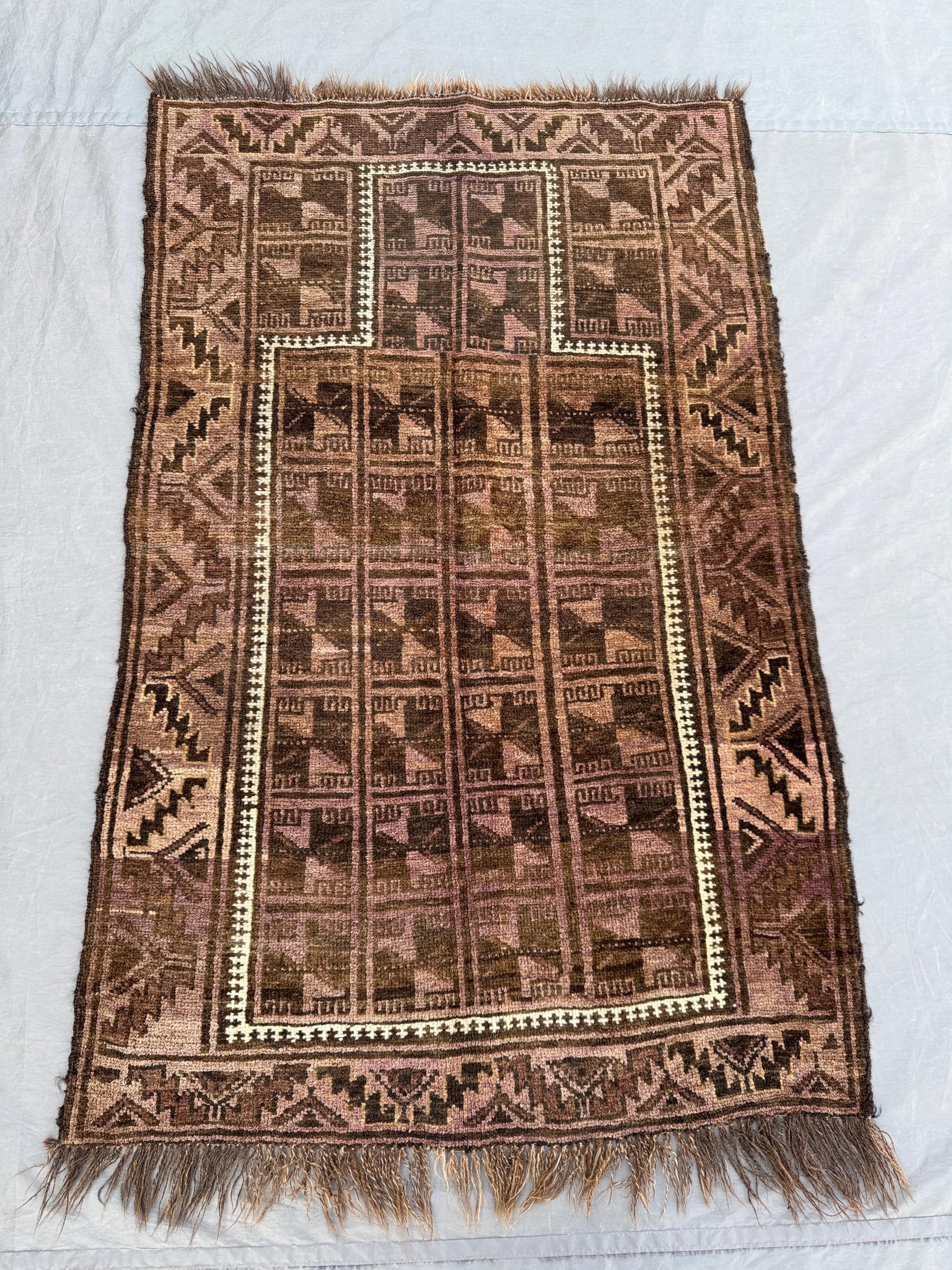 Antique Afghan Baluchi Prayer Rug, 2'11x4'6 ft (89x137 cm), Rare 1920s Handwoven, Soft Wool, Geometric Pattern