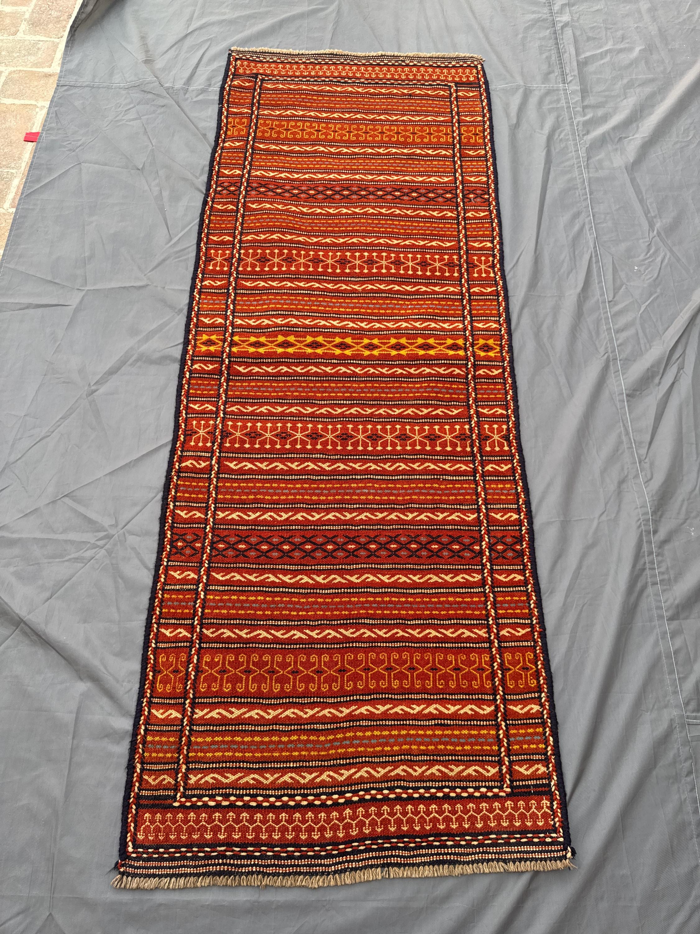 Orange 2'6x6'10ft Turkish Tribal Flatweave Rug, Handwoven Wool, Geometric Design, Decorative Area Rug, Small Runner Rug