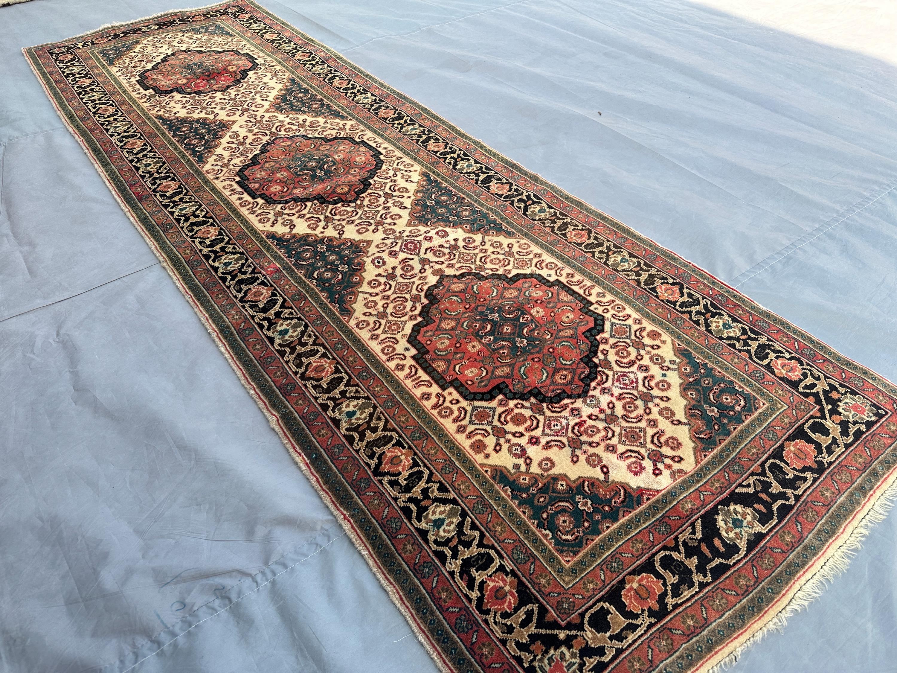 2'7 x 8'3 ft Antique Afghan Handmade Tribal Runner Rug Wide Hallway Rug Caucasian Style Geometric Pattern Turk