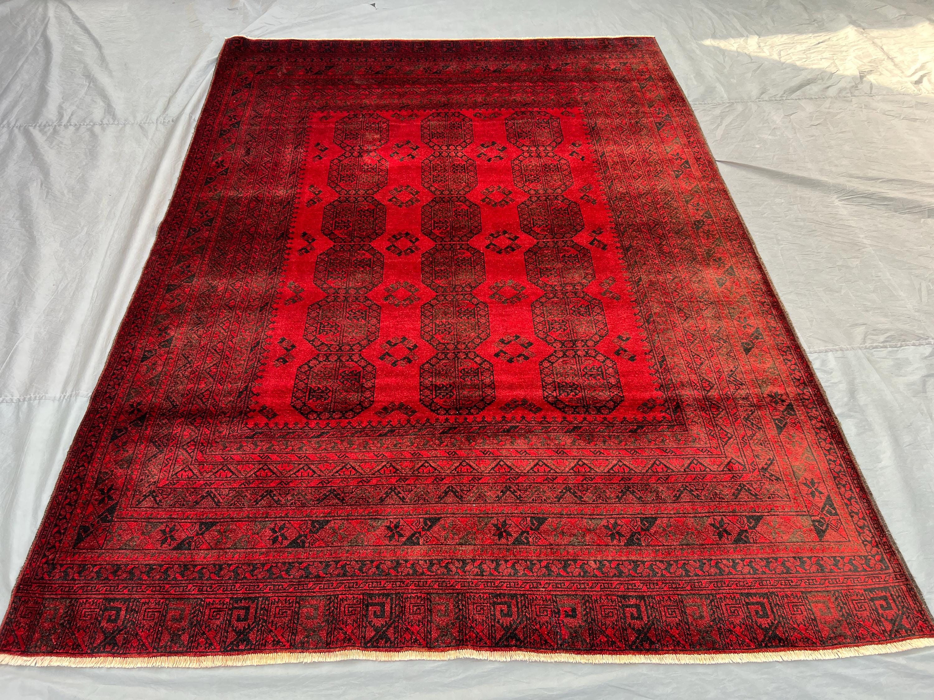 7x10 Antique Turkmen Bokhara Rug | Hand Knotted Wool Tribal Carpet