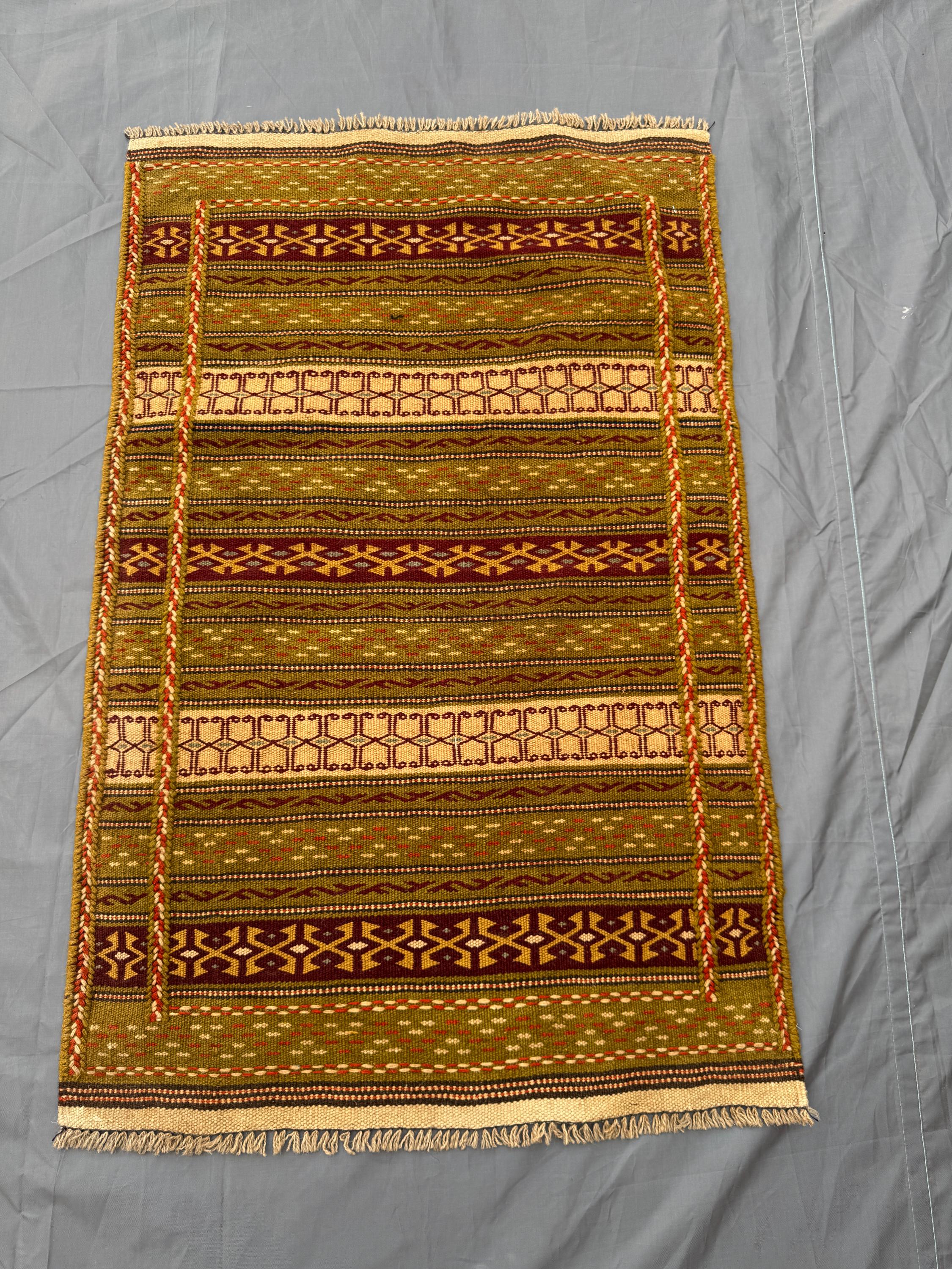 Green 2'4x3'8ft Turkish Tribal Flatweave Rug, Handwoven Wool, Geometric Design, Decorative Area Rug, Small Size entryway or study room decor