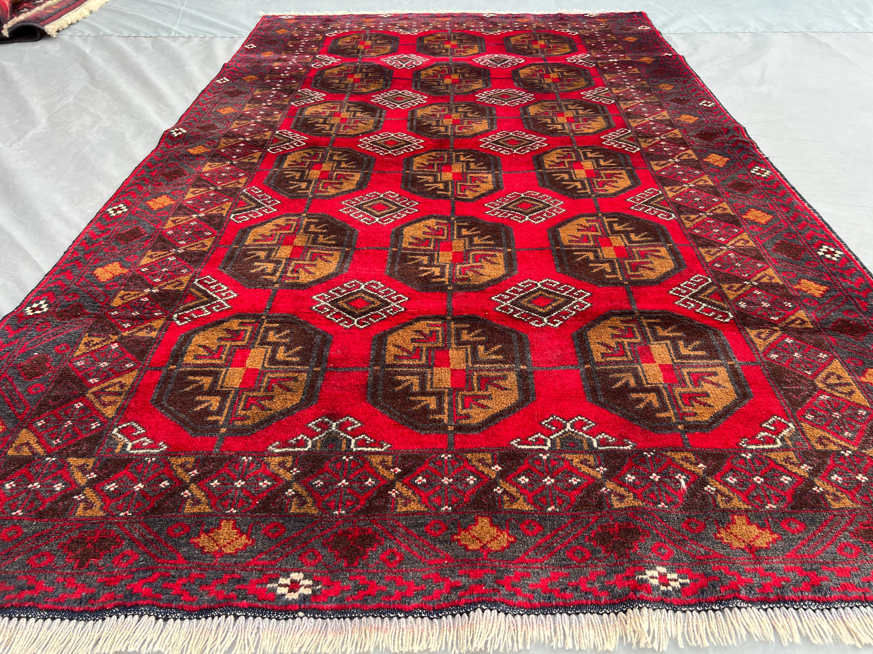 4x6'8 ft Vintage Afghan Baluch Tribal Rug | Geometric Wool | Nomadic Fine Moroccan Style Area Rug, Kitchen Rug, Bohemein Decor Capet, Moss