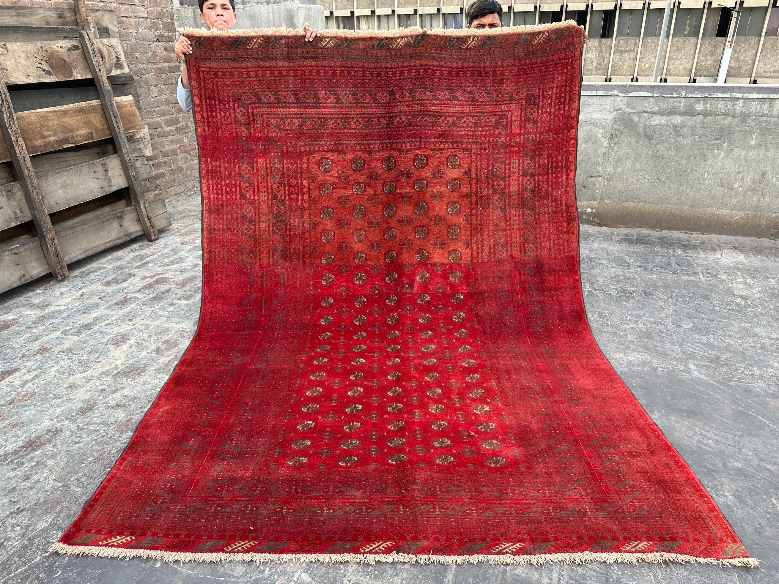 6.8x9.2 ft Afghan Ersari Rug Hand-Knotted Turkmen Tribal Bukhara Wool Rug | Mowri Design Vintage Area Carpet, Living room rug, Turkish rug