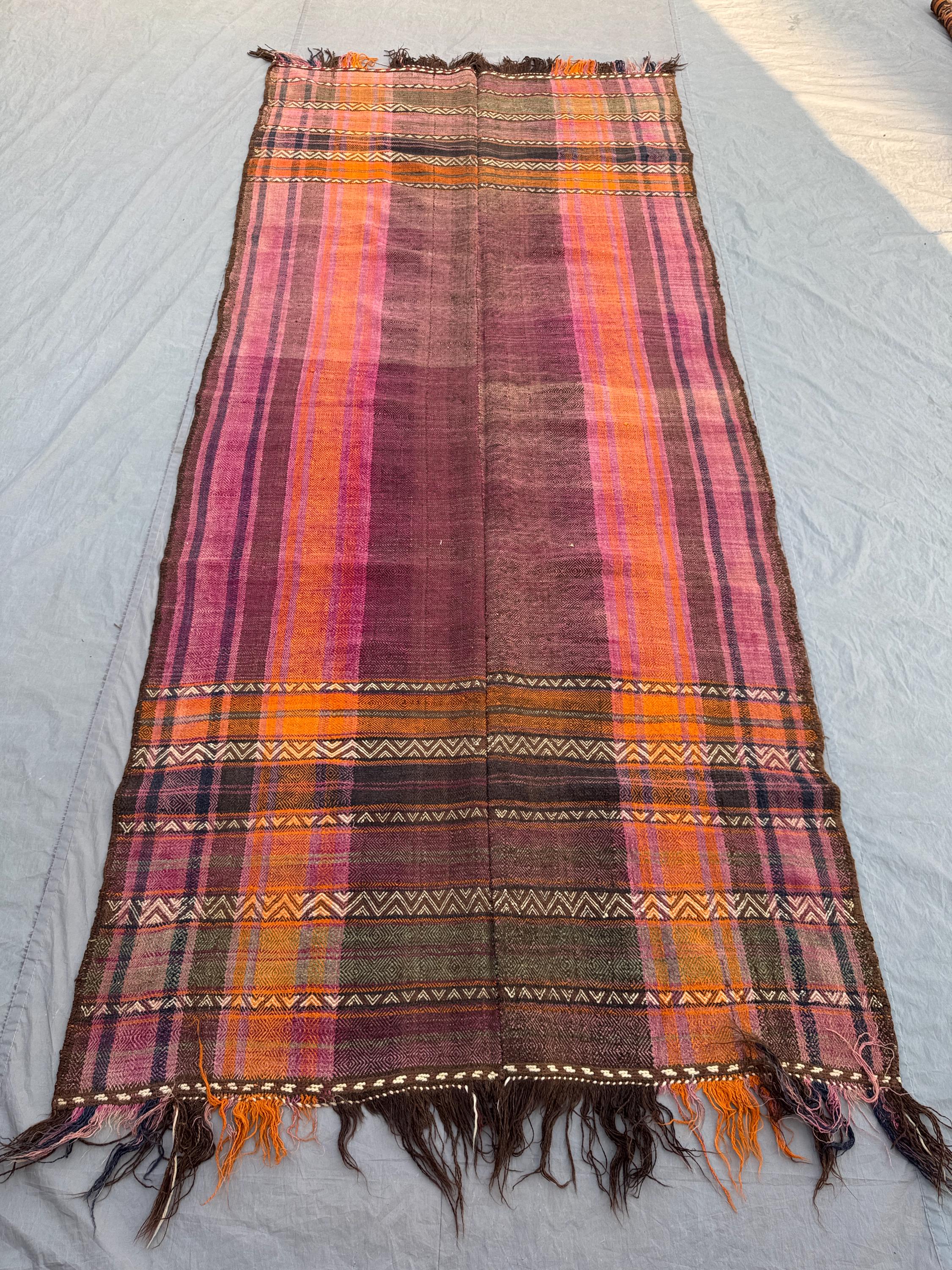 4'6 x 11 ft Antique Afghan Baluchi Kilim Runner No Pile Flat Weave Distressed Nomadic Wool Hallway Decor Entry