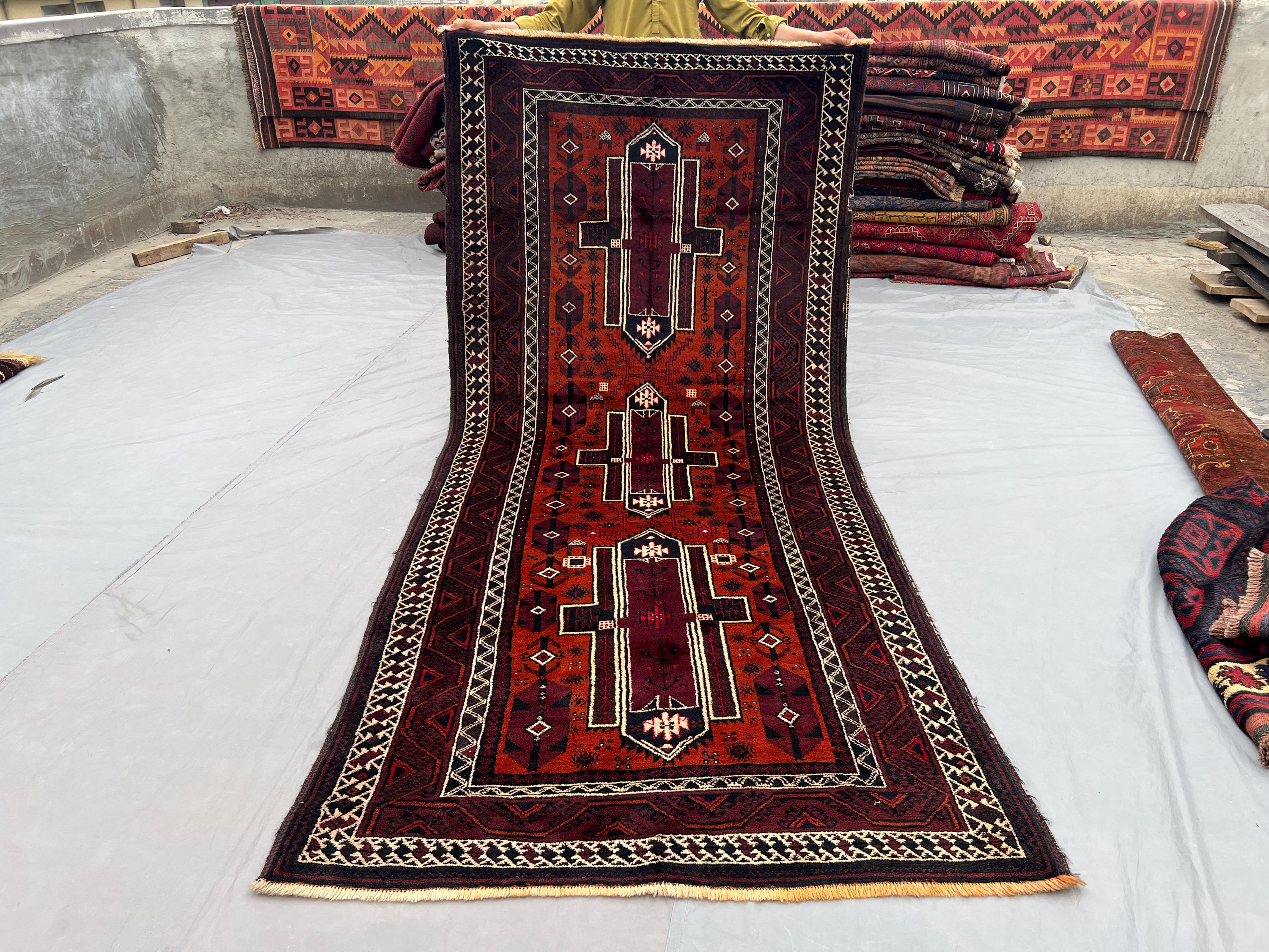 4'2 x 9'6 ft Afghan Hand Knotted Baluchi Rug Wool Tribal Vintage Pictorial Rare Antique Farmhouse Carpet Top Quality Decorative Rug|100%wool