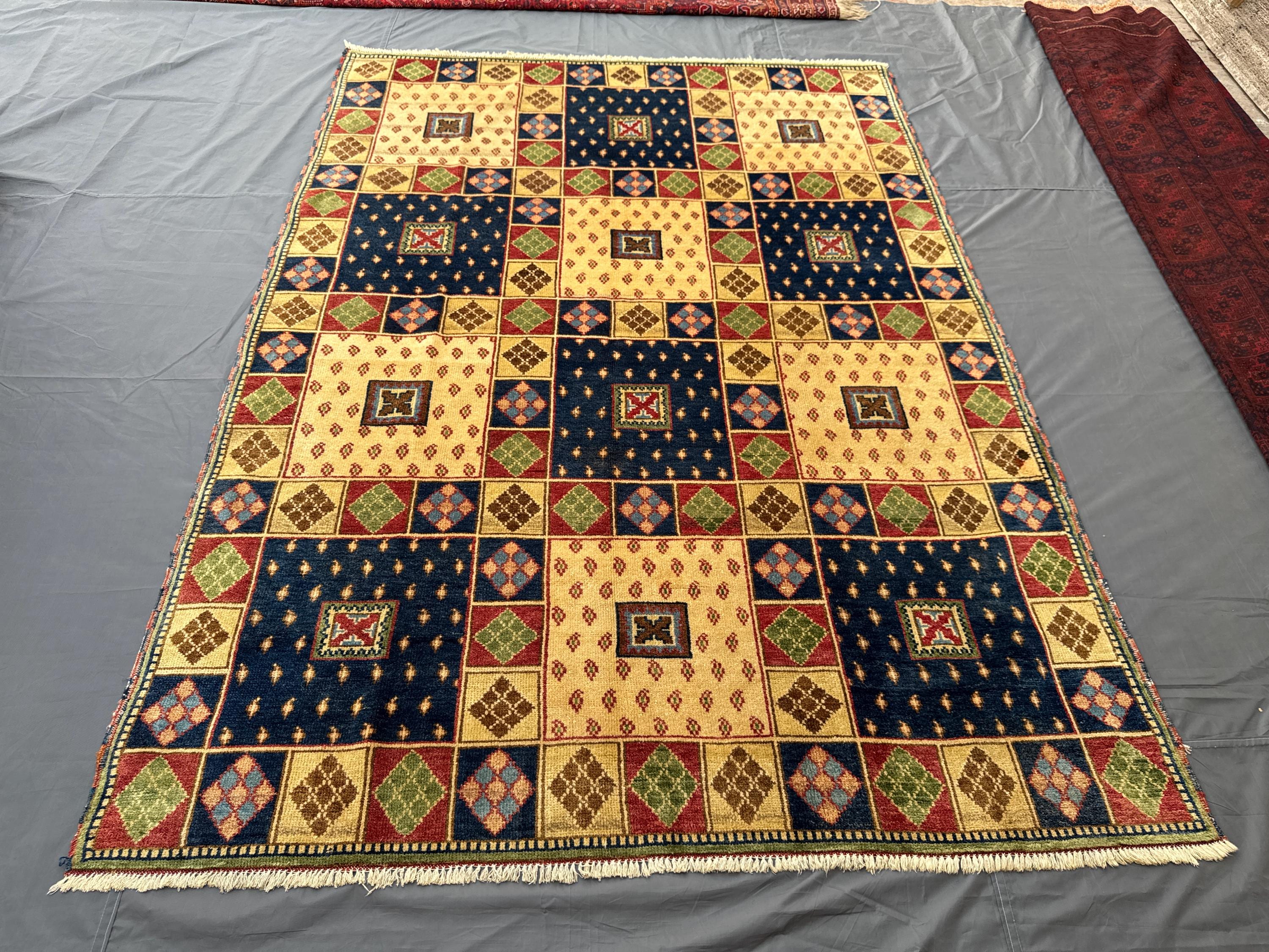 Multi-Color 6'4x9ft Hariz Soft Traditional Turkish Inspired Caucasian Rug, Handwoven Wool, Geometric Design, Living Room Carpet