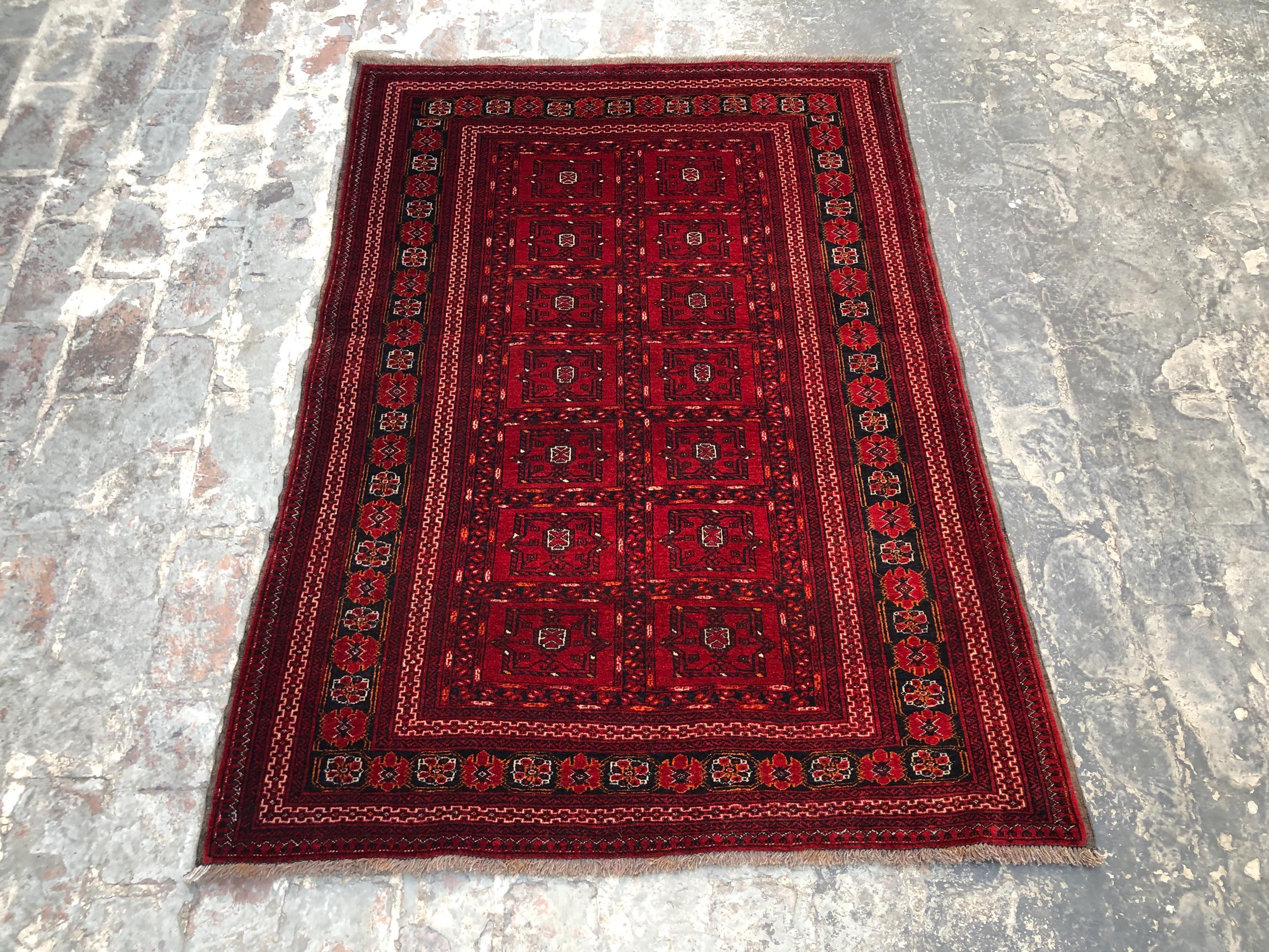 4x6 Afghan Antique Rug Hand Knotted Bokhara Gul Design rug 1950s Turkoman Collector's Rug Faryab Origin Rare Piece | farmhouse & kitchen rug