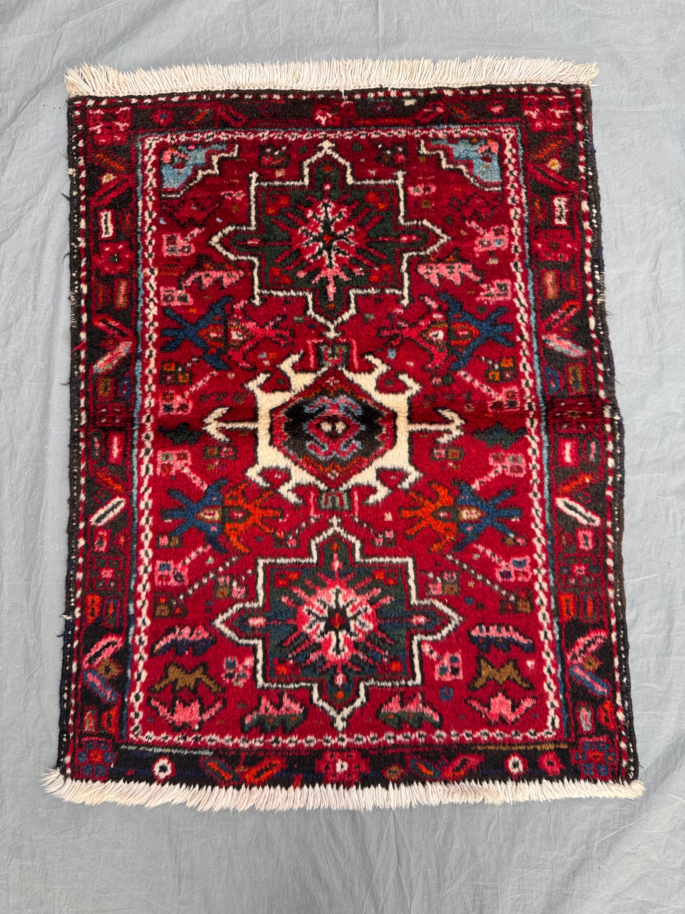 Red 2'2x2'9 Turkish Handmade Vintage Wool Rug, Tribal Accent Mat, One-of-a-Kind, Kids Room, Luxury Home Decor, Small Wool Carpet