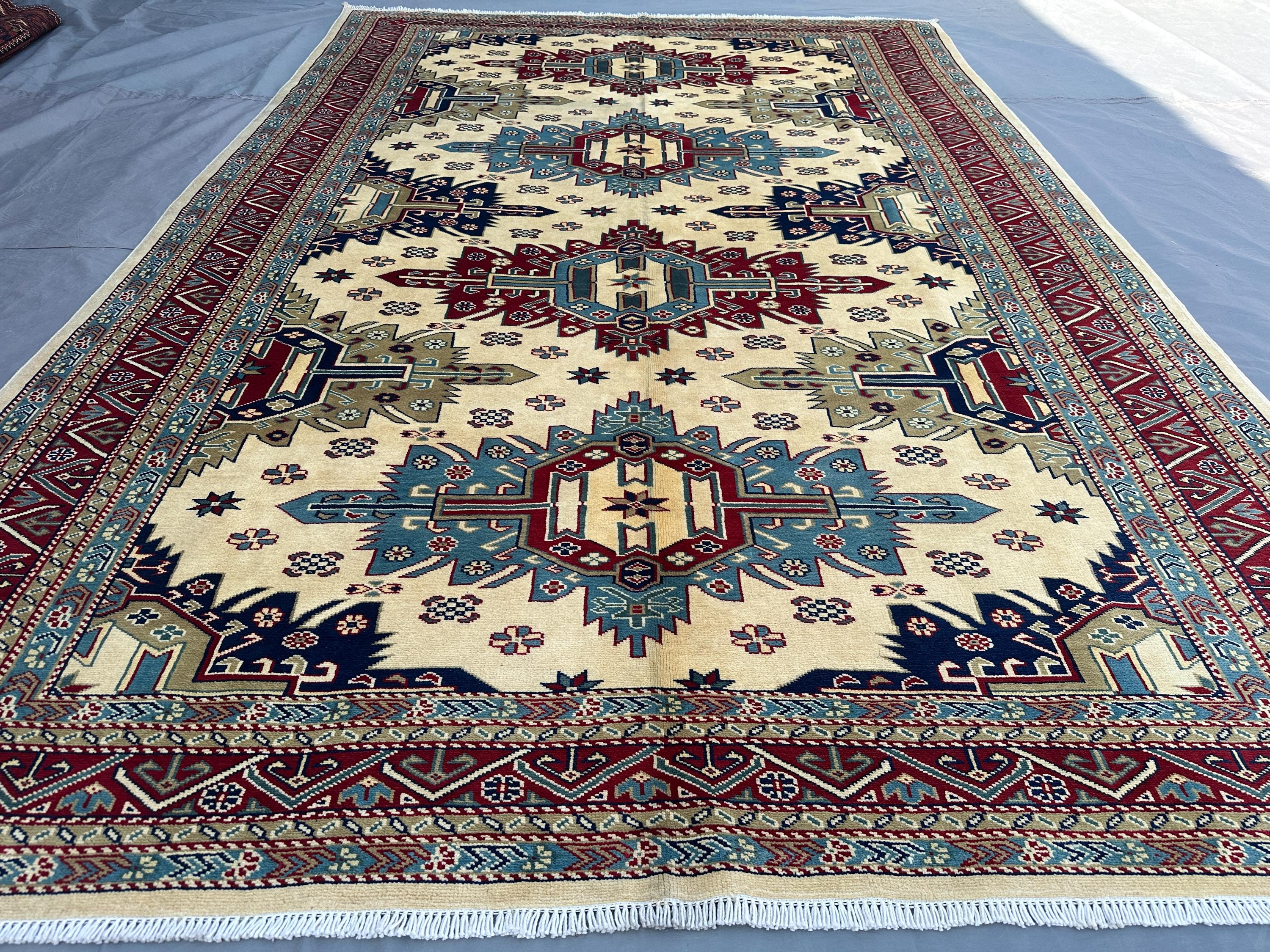 Afghan Handmade Kazak Rug 5'4x8'0 ft | Oushak Modern Wool Area Carpet | Geometric Luxury Rug for Living Room Decor, Bedroom Rug outdoor rug