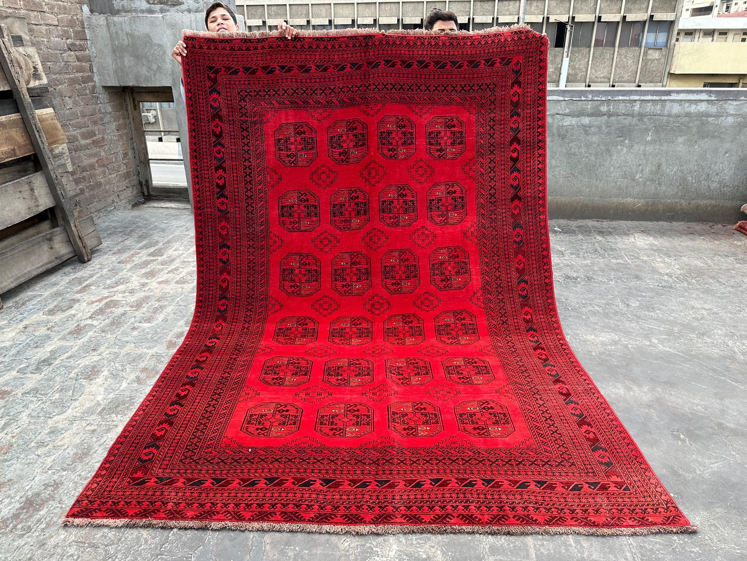 Tribal Afghan Rug, 6.4x9.4 ft, Turkmen Hand-knotted Soft Wool Area Rug, Vintage Turkoman Elephant Foot Bukhara Rug, 7x10 Living Room Carpet