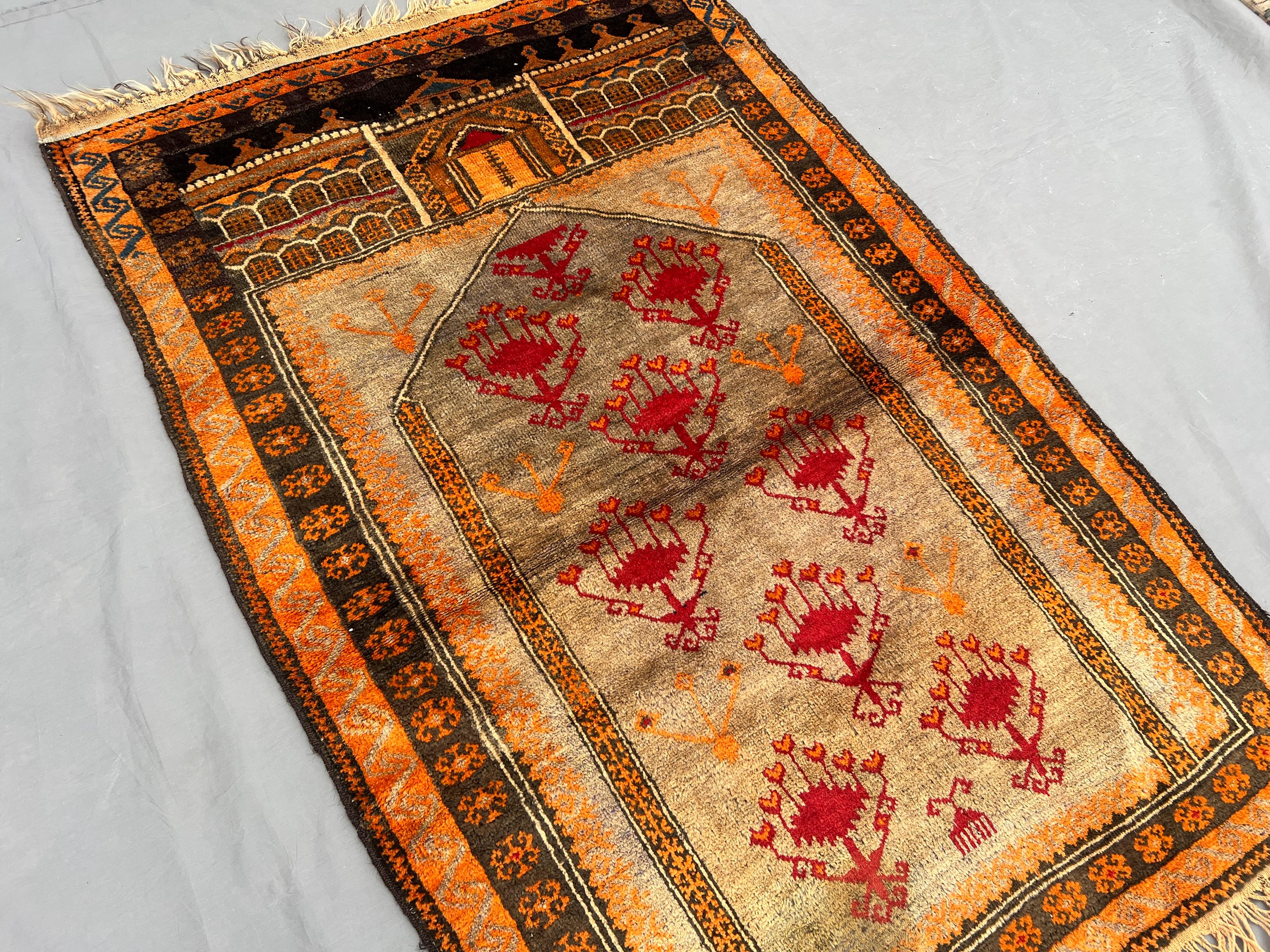 2'10x4'3 ft Antique Afghan Soft Wool Rug, Vintage Prayer Tribal Area rug, Hand Knotted Oriental Rug, Turkmen Tribal Rug, Kitchen Rug