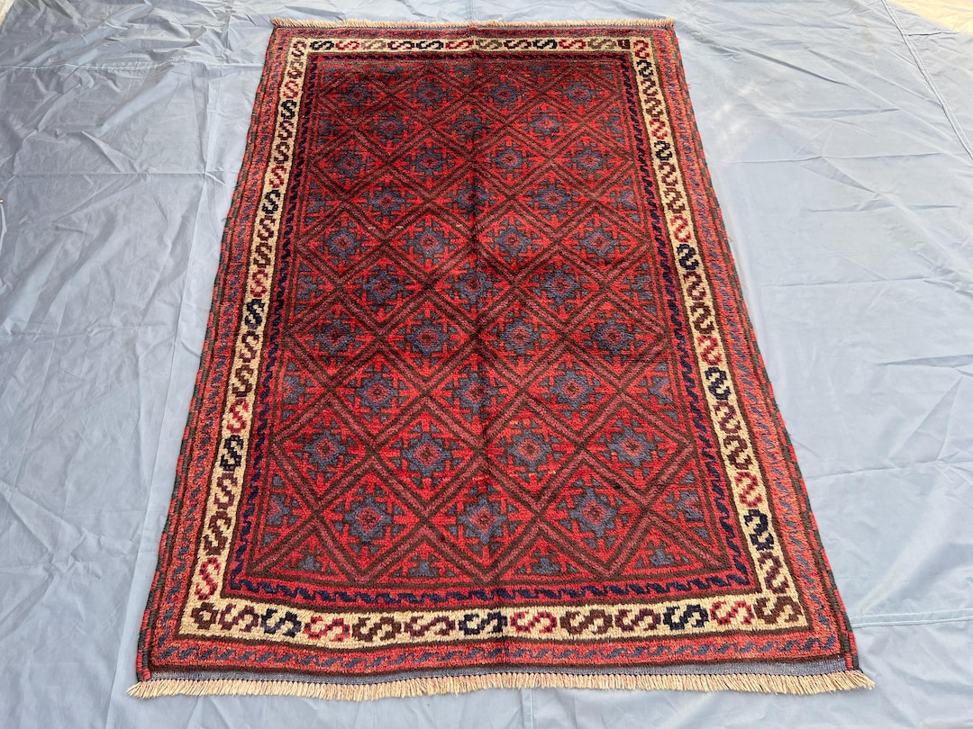 ビンテージラグ　伝統的　ウールラグ　アフガニスタン アンティーク アフガニスタン遊牧民ラグ 4'2x6'4フィート | 手編み