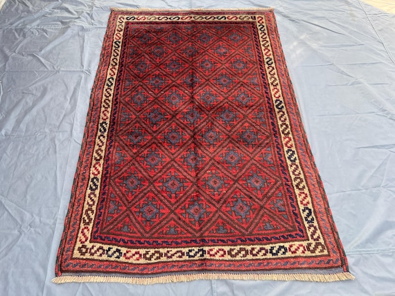 アンティーク アフガニスタン遊牧民ラグ 4'2x6'4フィート | 手編み