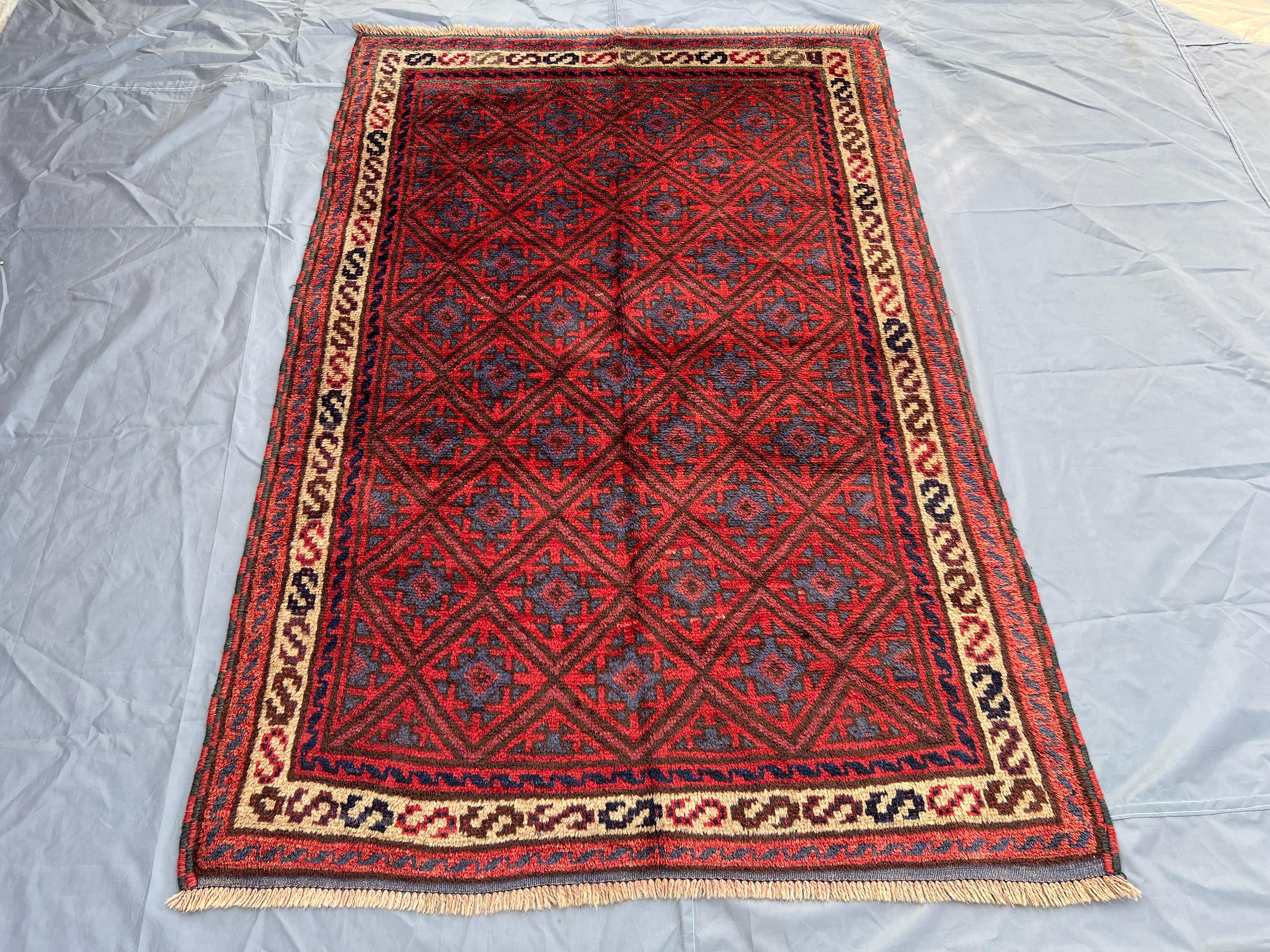 ビンテージラグ　伝統的　ウールラグ　アフガニスタン アンティーク アフガニスタン遊牧民ラグ 4'2x6'4フィート | 手編み