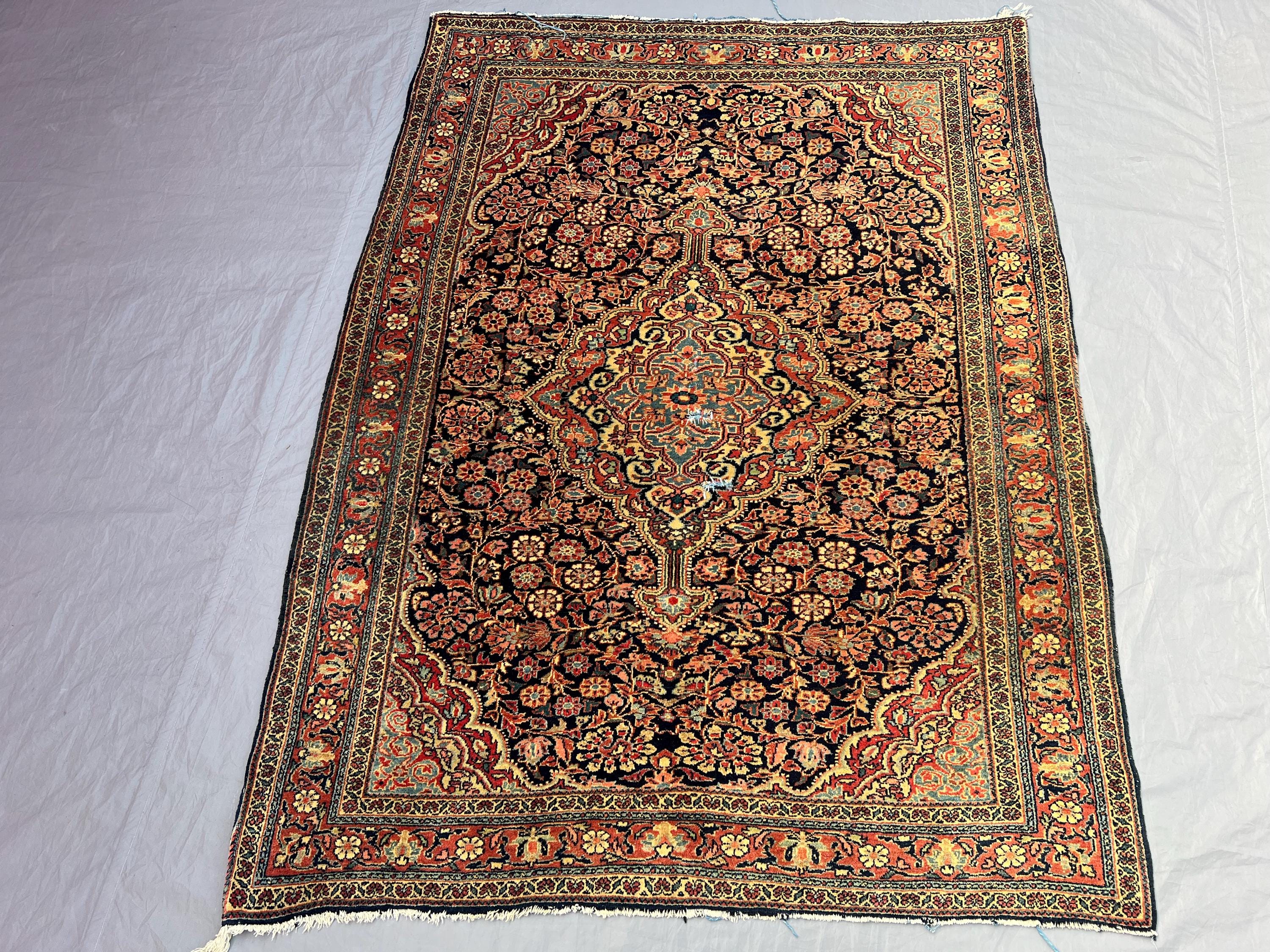 3'10 x 5'2 ft Red, Black & Gold Vintage Afghan Rug, Turkish Inspired Floral Medallion Design, Soft Pile, Traditional, Ideal for Living Room