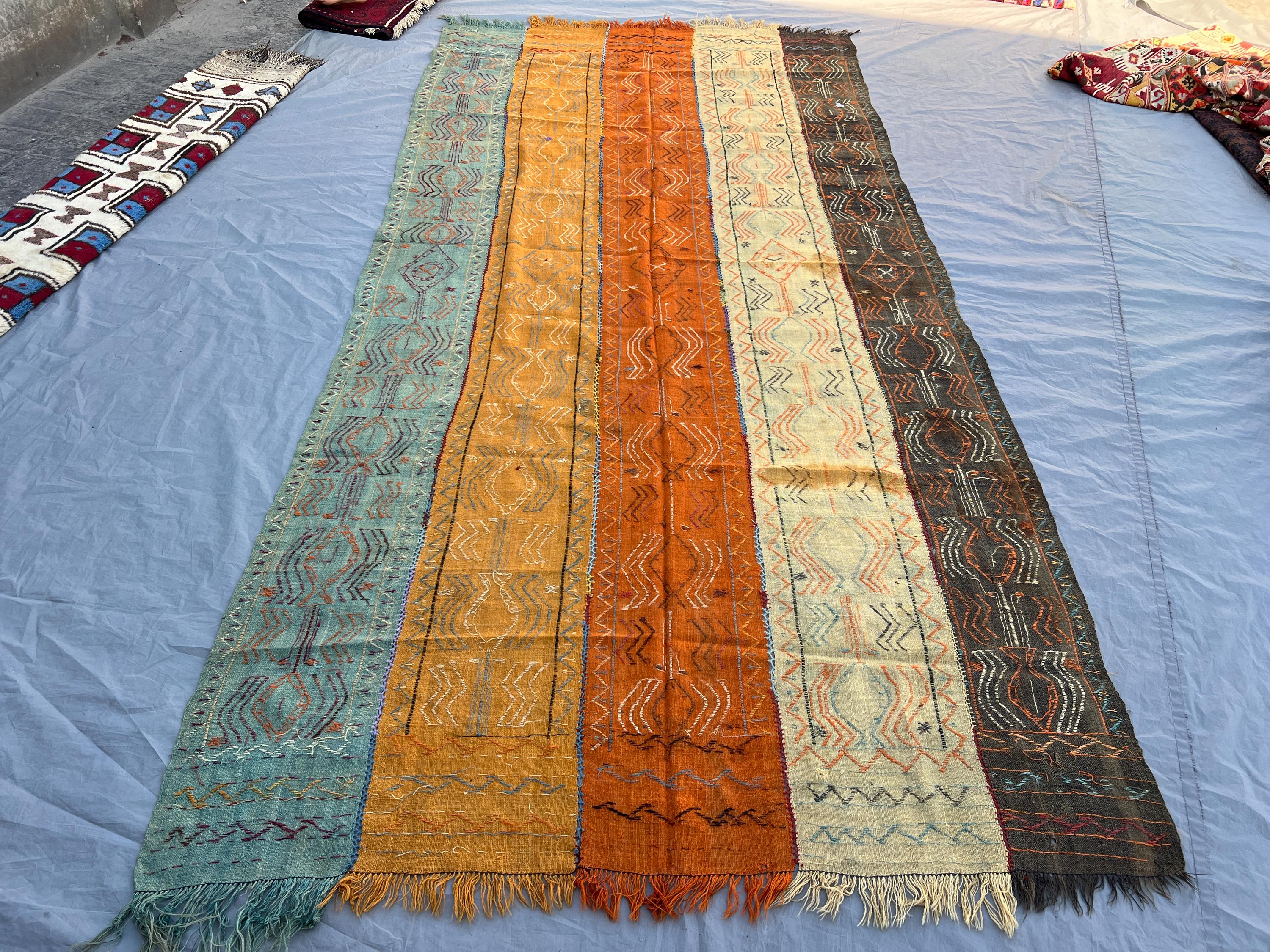 5'4x11'4 ft Vintage Afghan Kilim Runner Striped Geometric Design, Multicolor, Handmade, Home Decor, Cozy Living Room Accent Decorative Kilim