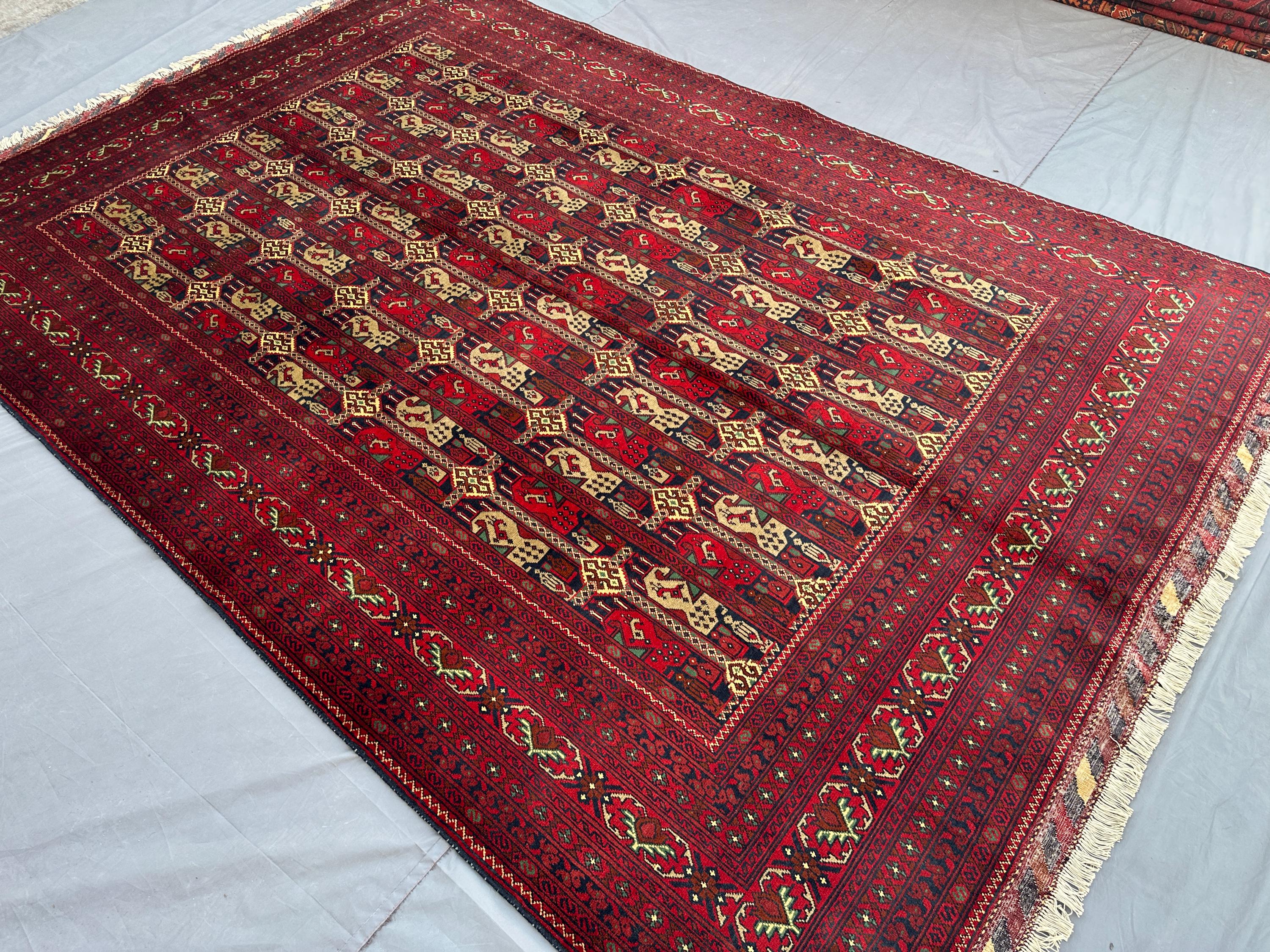 Modern Afghan Oushak Rug 7x10 Hand-Knotted Turkmen Bukhara Carpet | Luxury Wool Area Rug | Geometric Tribal Pa
