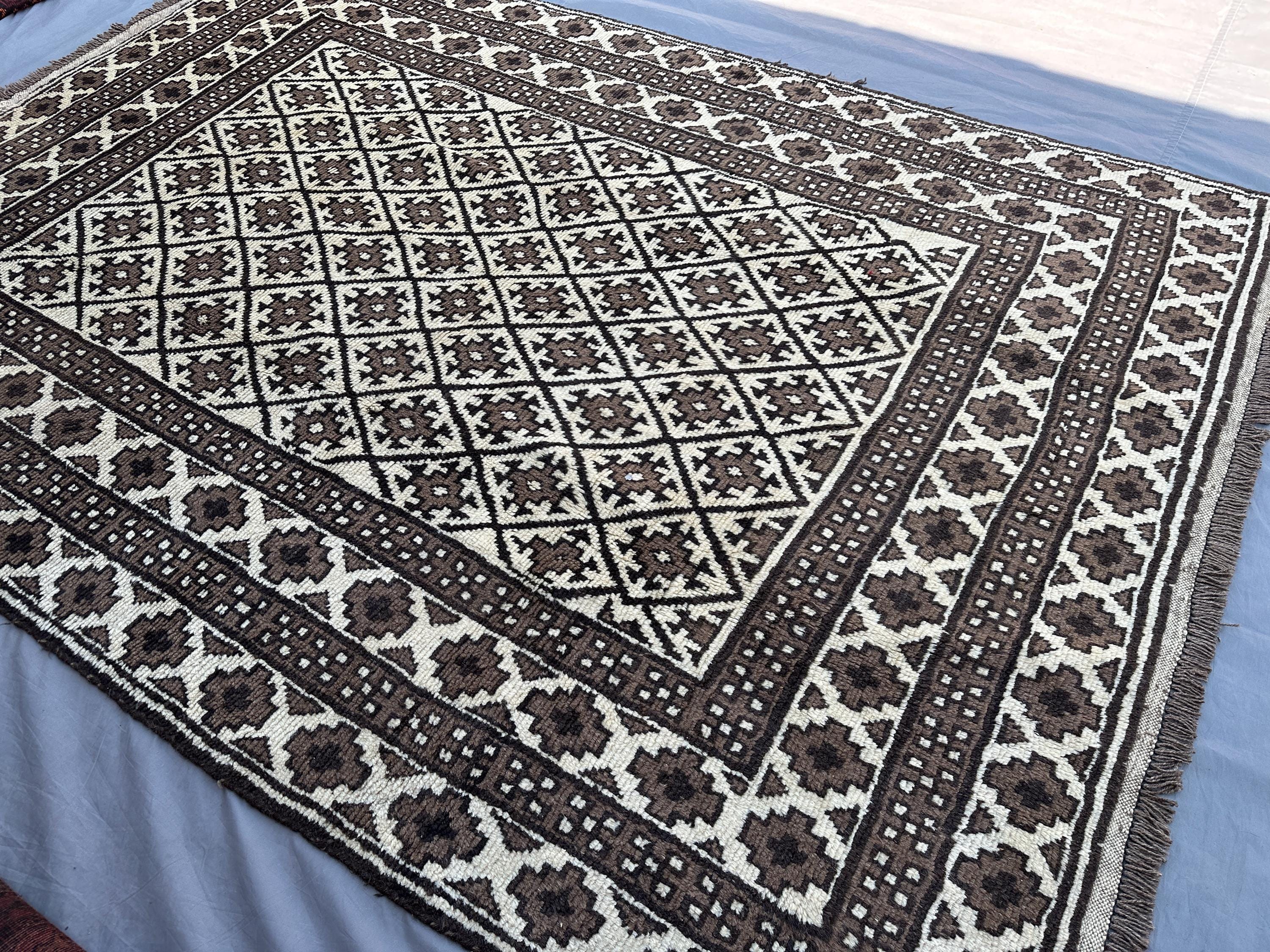 6x8'4 ft, Vintage Handmade Gabbah Rug | Tribal Moroccan High Pile Wool Rug | Luxury Modern Area Rug, Bedroom & Floor Carpet, Living Room Rug
