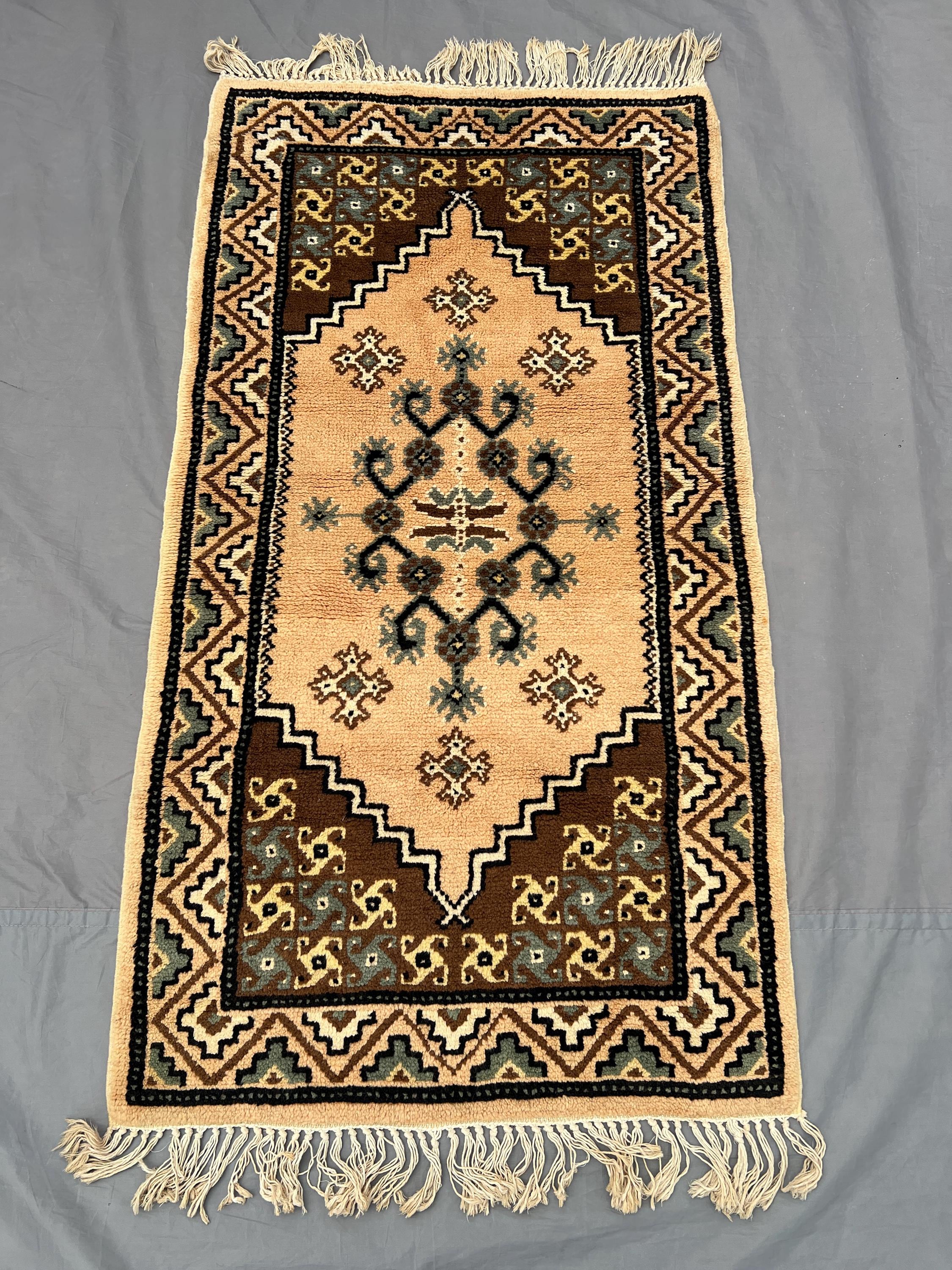 3 x 5 ft Vintage Turkish Hand Knotted Wool Rug | Rare Tribal Geometric Carpet | Small Accent Area Rug | kitchen & small room or bedroom rug