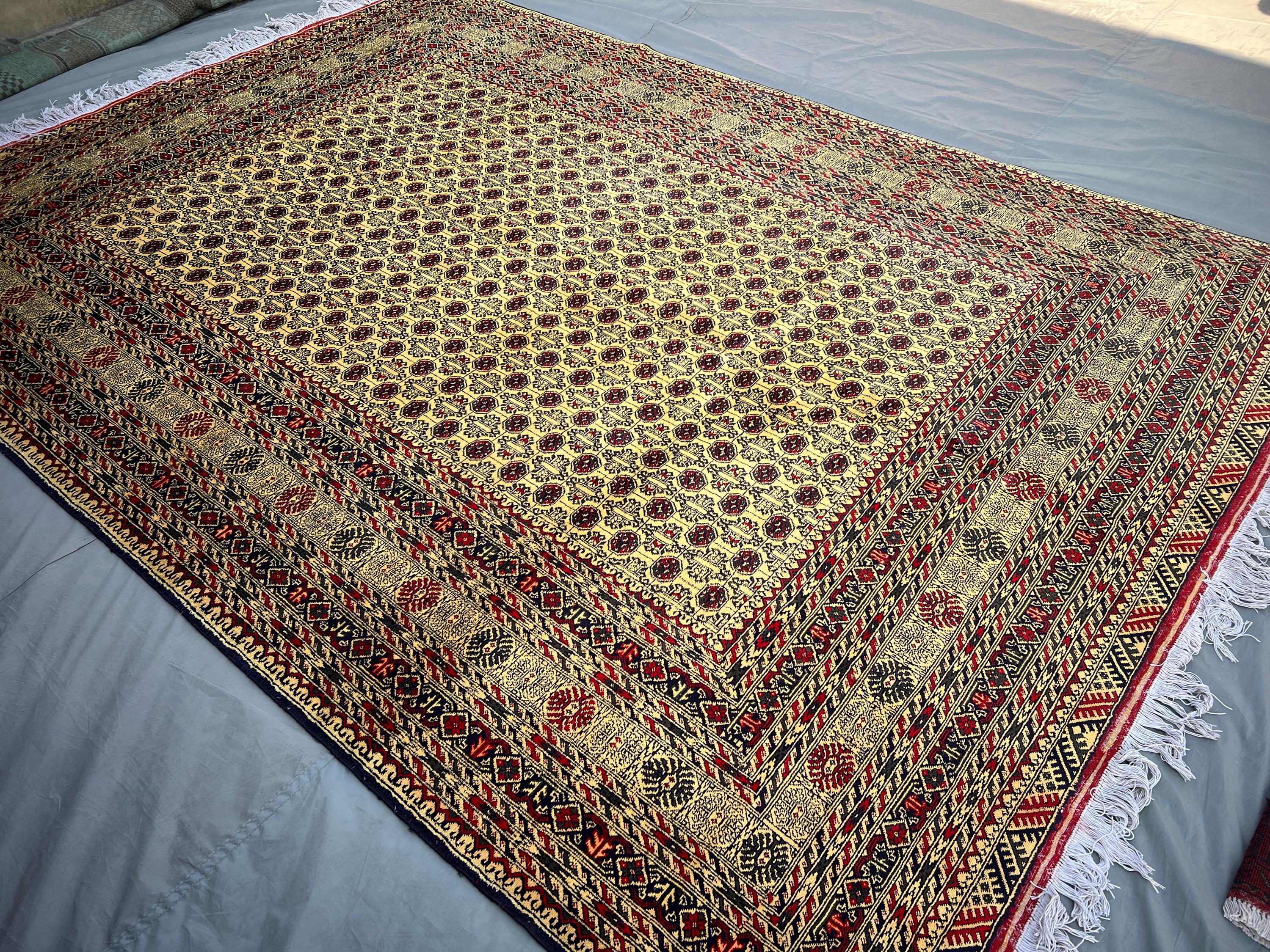 8'3x11'5 ft Afghan Hand Knotted Rug, Turkmen Bukhara Wool Area Rug, Mowri Design, Red Black Beige Carpet, Livi