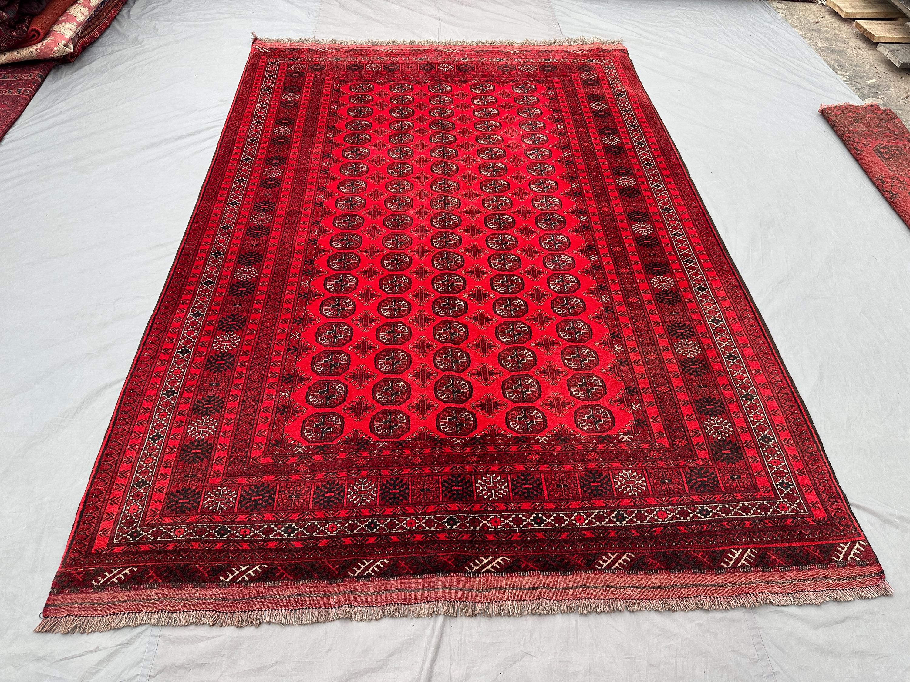 7x10 ft Turkmen Bukhara Rug, Handmade Vintage Wool Carpet, Large Oriental Geometric Rug, Tribal Nomadic Decor,