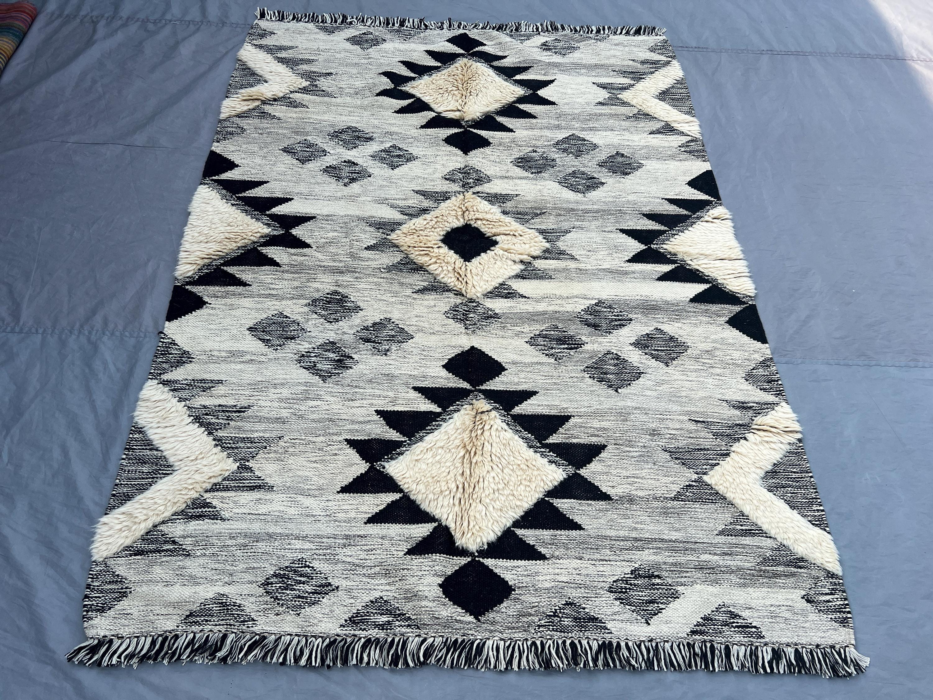 5'5x7'76ft Antique 1980s Handmade Kilim Rug Afghan Flat Weave Wool Carpet Tribal Geometric Area Rug Vintage De